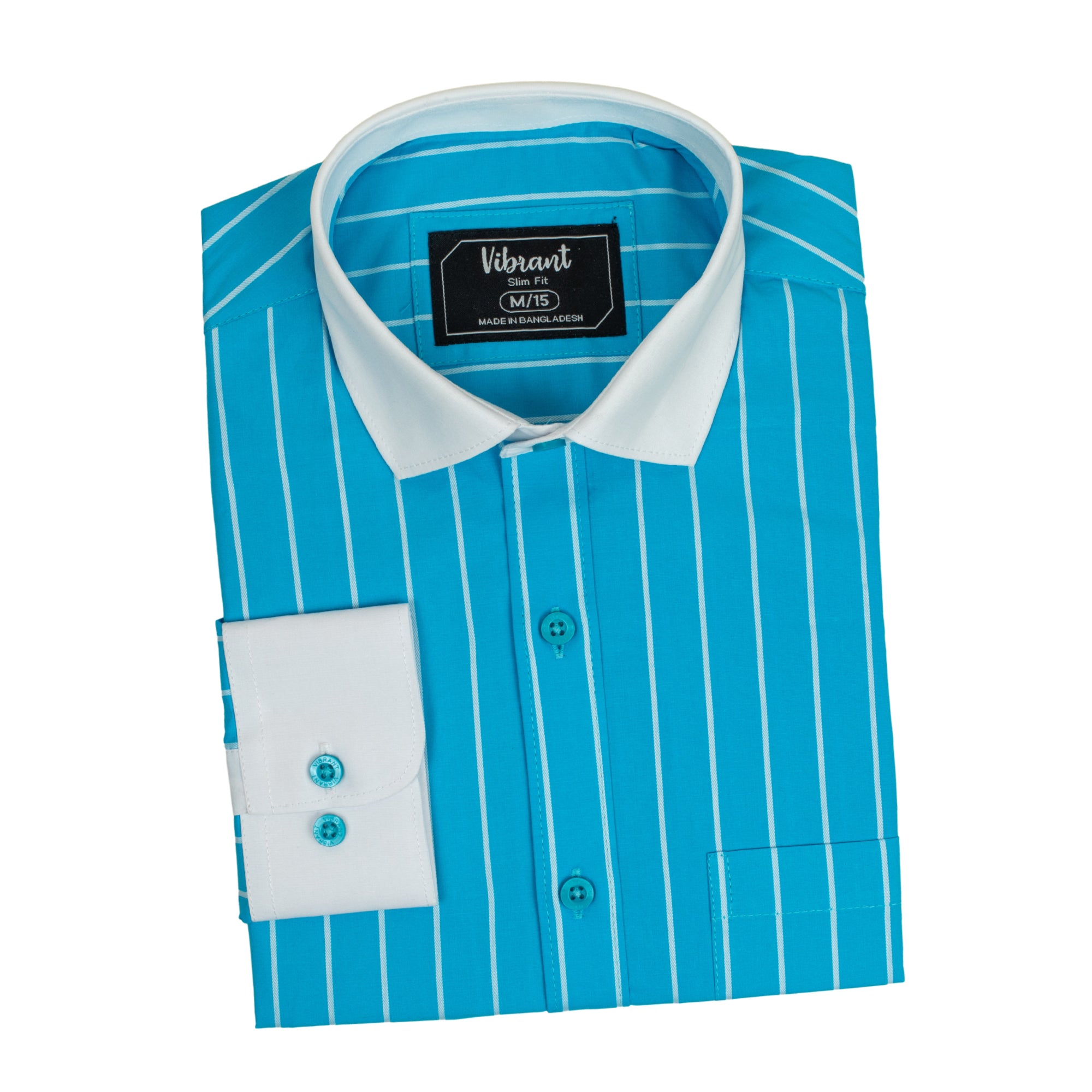 TURQUOISE BLUE COLOR STRIPED MEN FULL SLEEVE FORMAL SHIRT