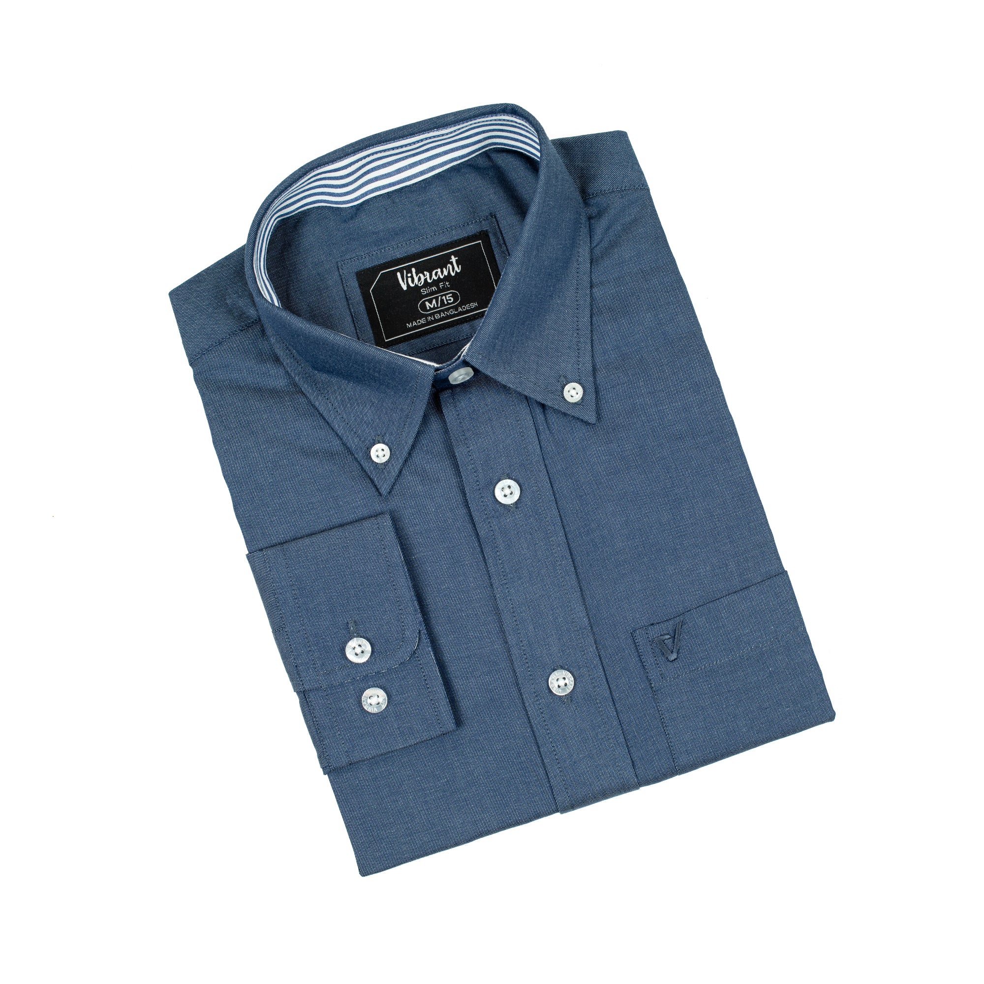 Men's Full Sleeve Cotton Shirt in Navy Blue | Vibrant® Slim Fit Casual Formal Wear - Vibrantbd.com