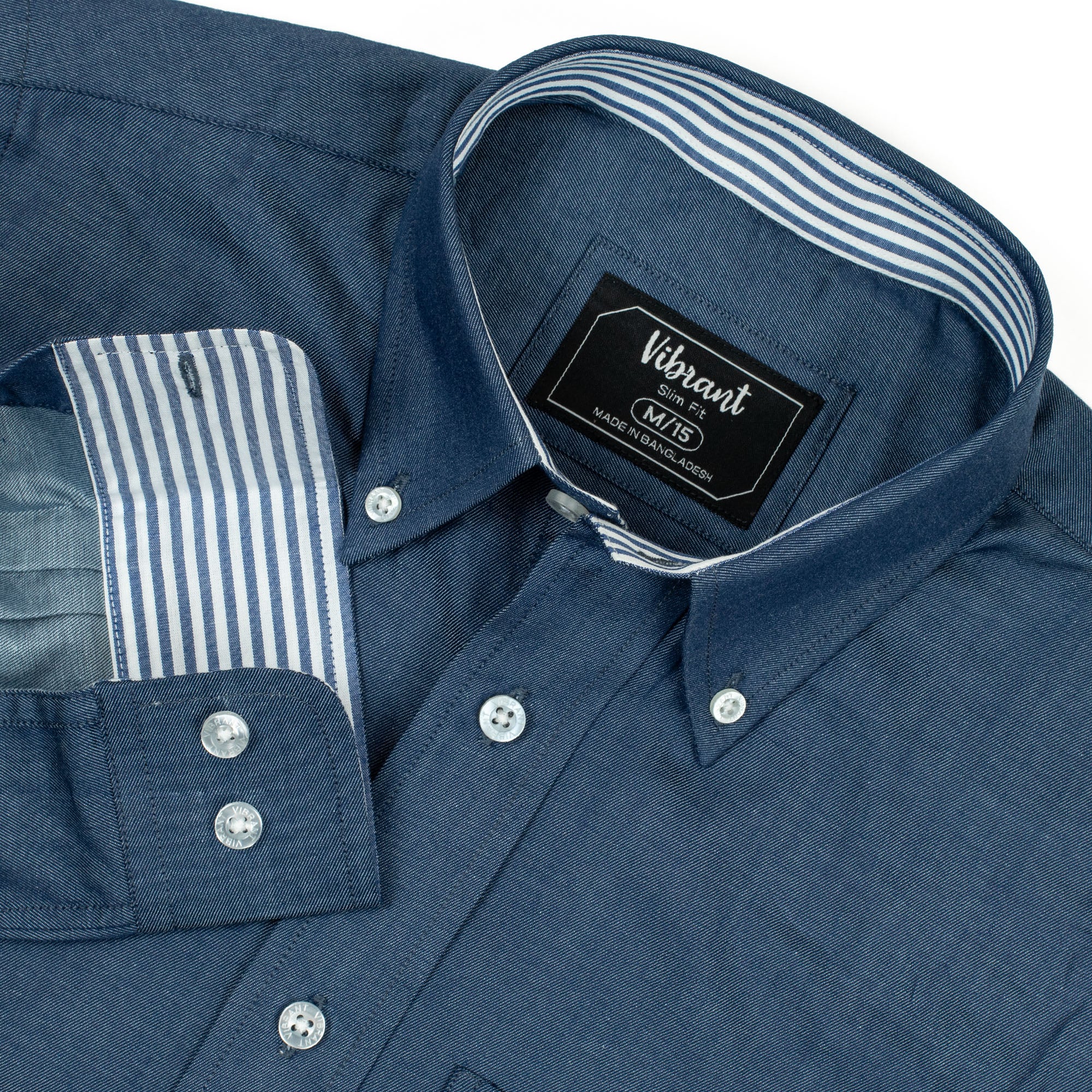 Men's Full Sleeve Cotton Shirt in Navy Blue | Vibrant® Slim Fit Casual Formal Wear - Vibrantbd.com