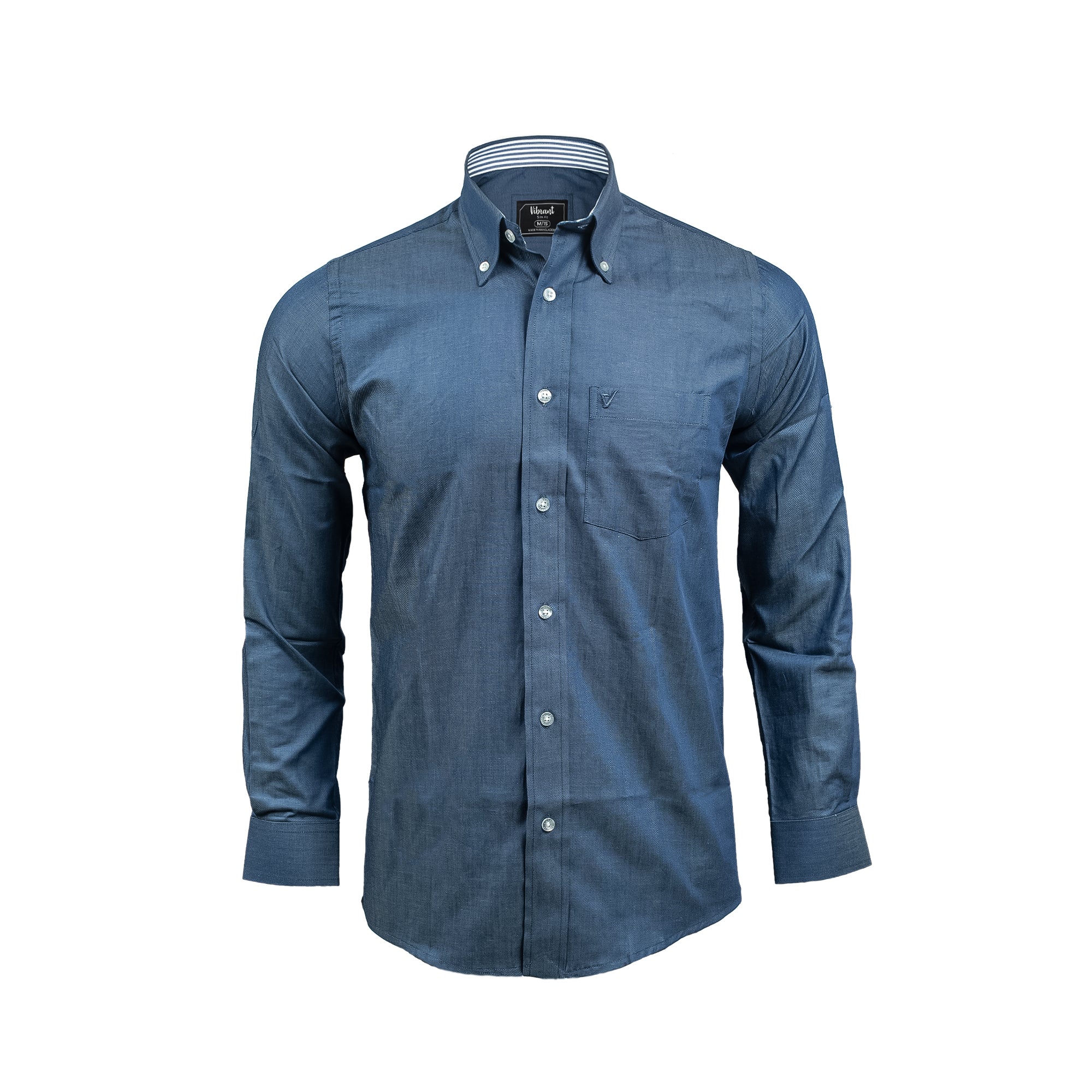 Men's Full Sleeve Cotton Shirt in Navy Blue | Vibrant® Slim Fit Casual Formal Wear - Vibrantbd.com