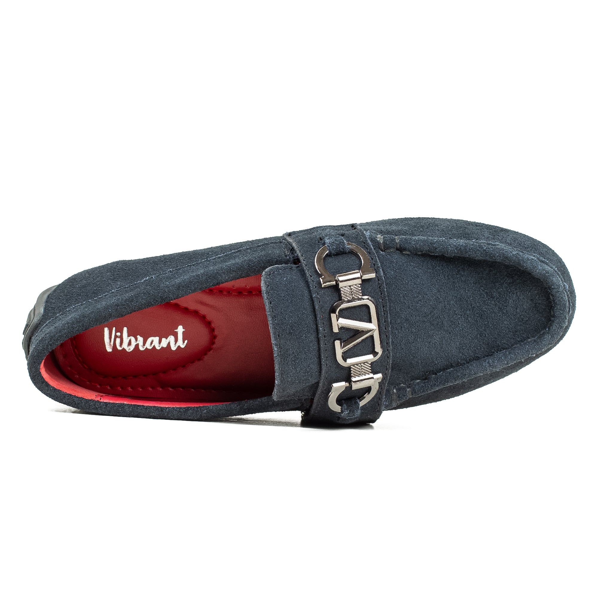 Vibrant Kids Navy Blue Nubuck Leather Moccasin Shoes with Cushioned Insole and Durable TPR Outsole - Vibrantbd.com