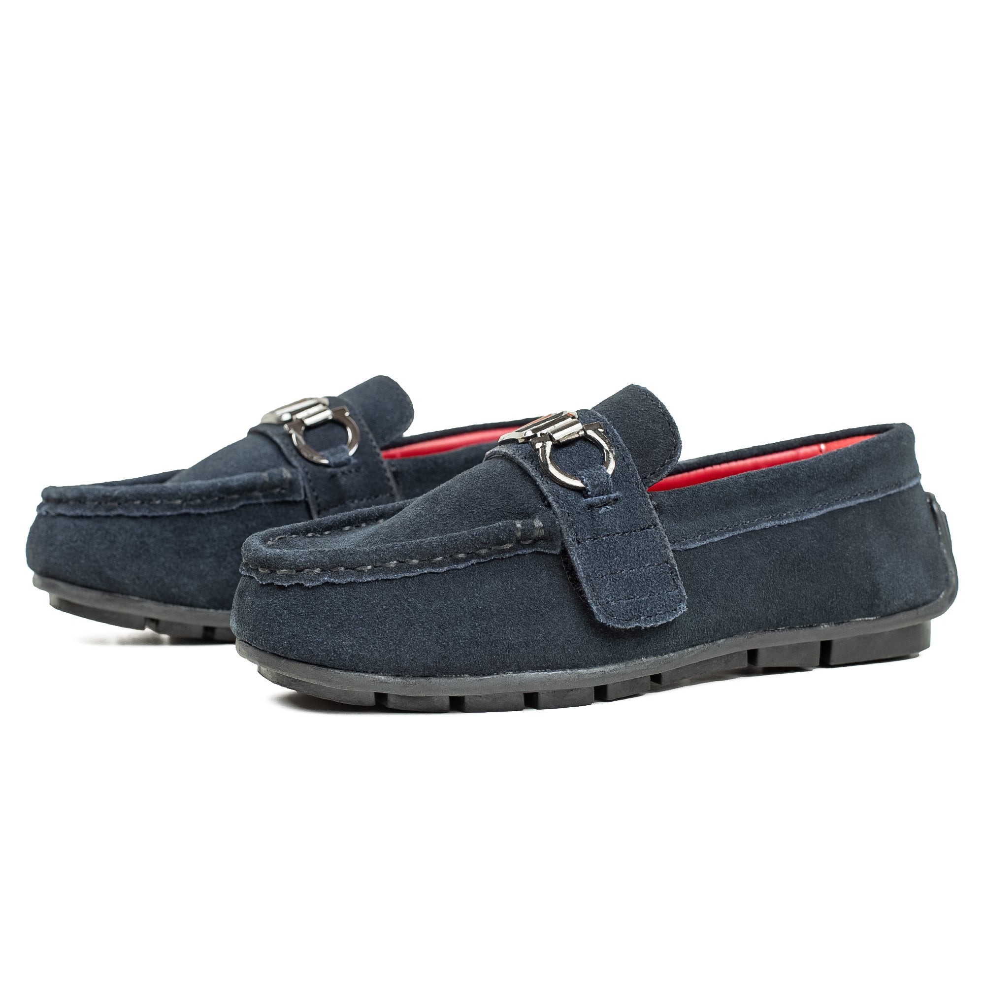 Vibrant Kids Navy Blue Nubuck Leather Moccasin Shoes with Cushioned Insole and Durable TPR Outsole - Vibrantbd.com