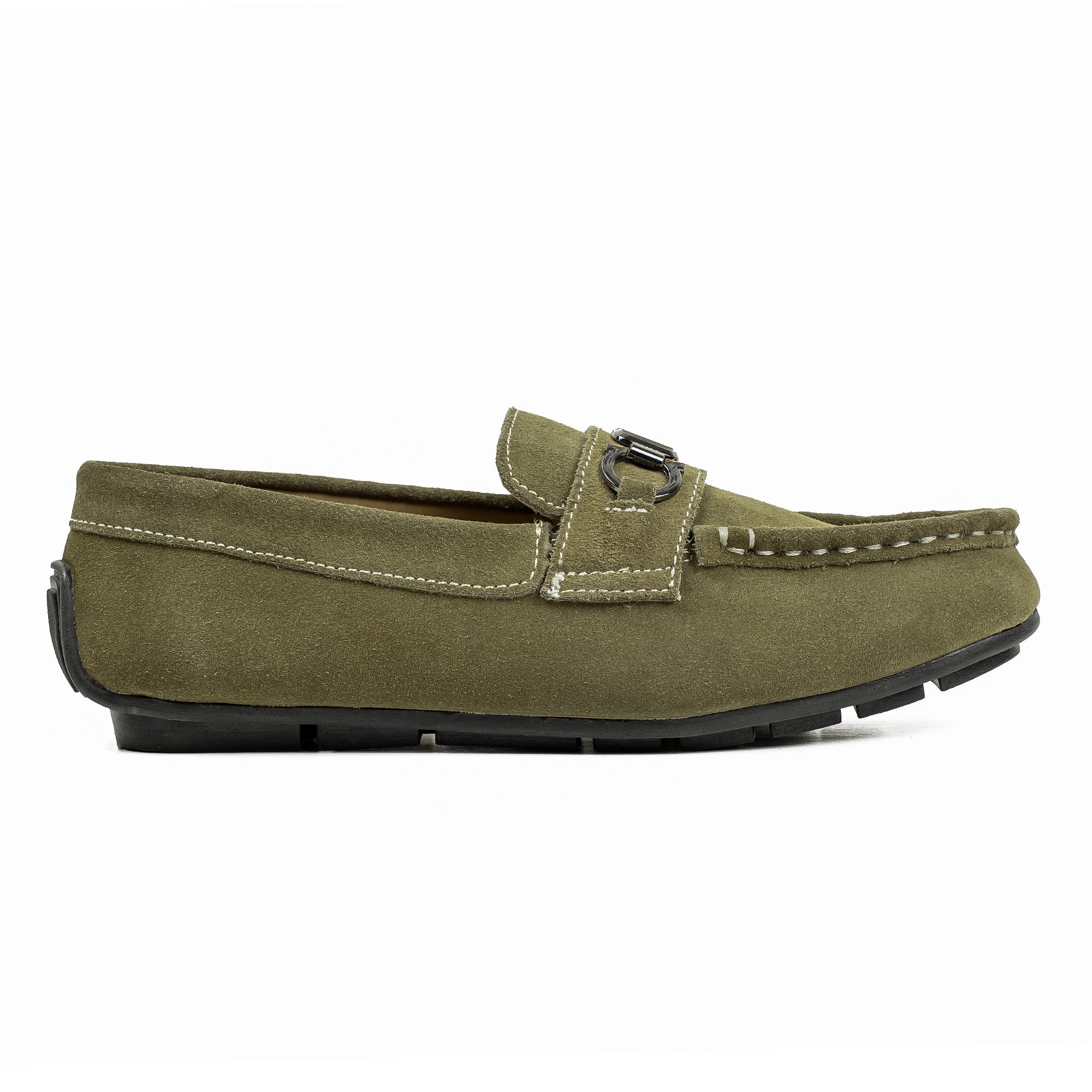 Vibrant Kids Olive Nubuck Leather Moccasin Shoes with Cushioned Insole and Durable TPR Outsole - Vibrantbd.com