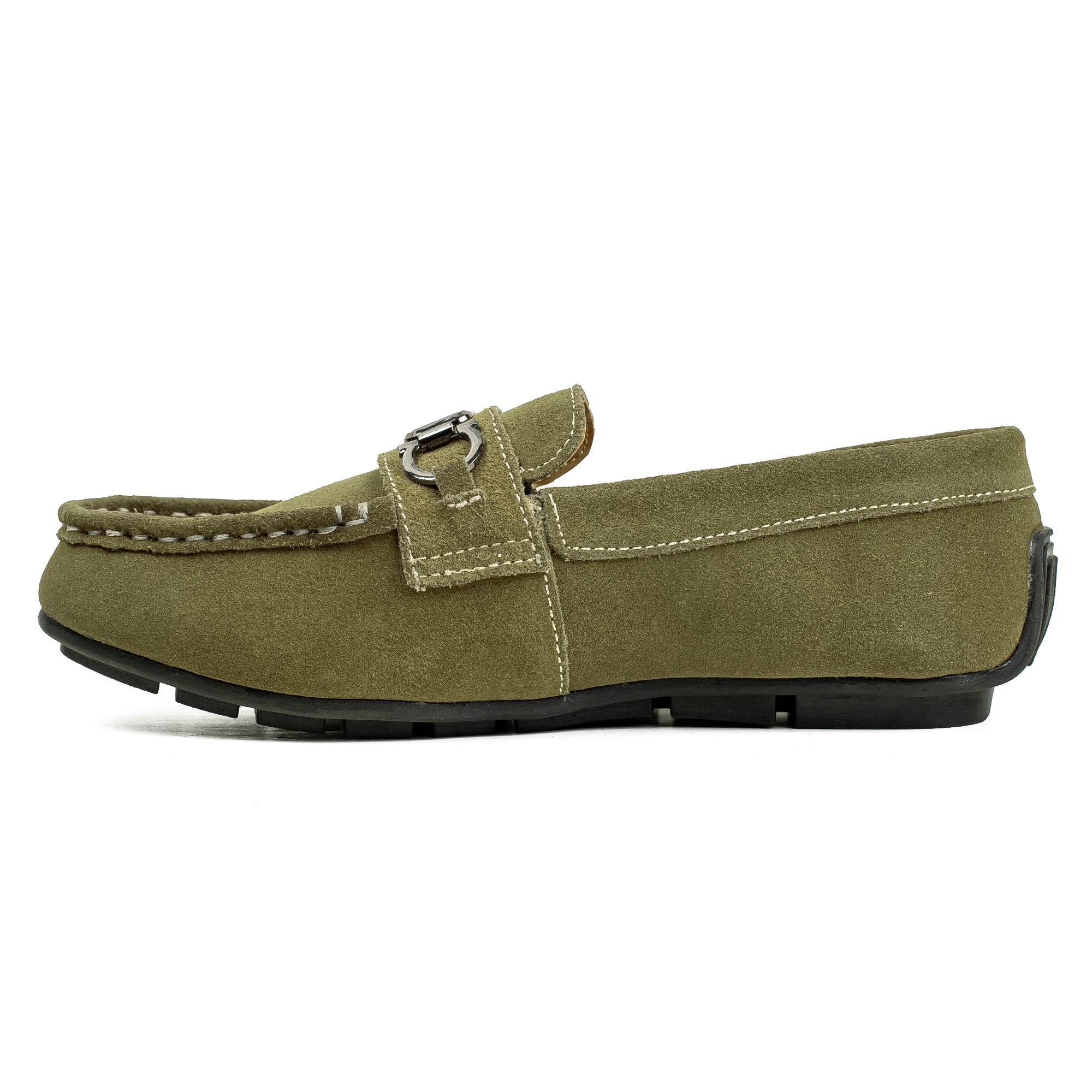 Vibrant Kids Olive Nubuck Leather Moccasin Shoes with Cushioned Insole and Durable TPR Outsole - Vibrantbd.com