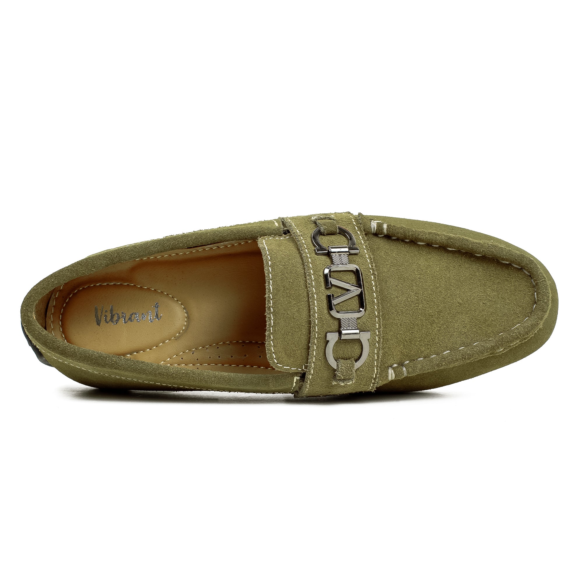 Vibrant Kids Olive Nubuck Leather Moccasin Shoes with Cushioned Insole and Durable TPR Outsole - Vibrantbd.com