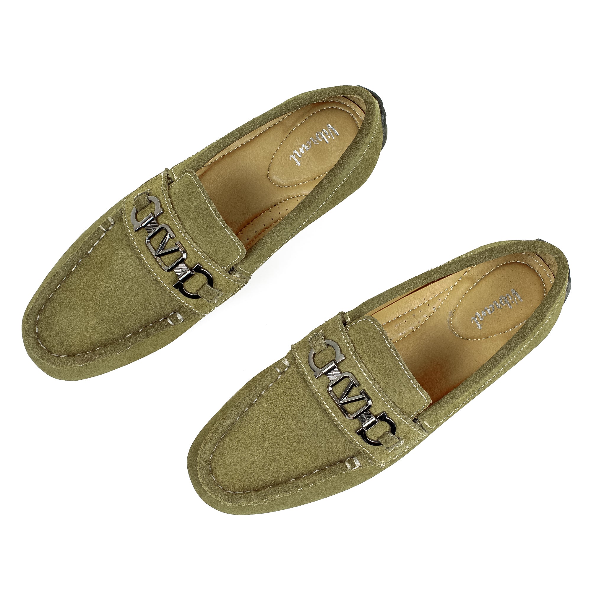 Vibrant Kids Olive Nubuck Leather Moccasin Shoes with Cushioned Insole and Durable TPR Outsole - Vibrantbd.com