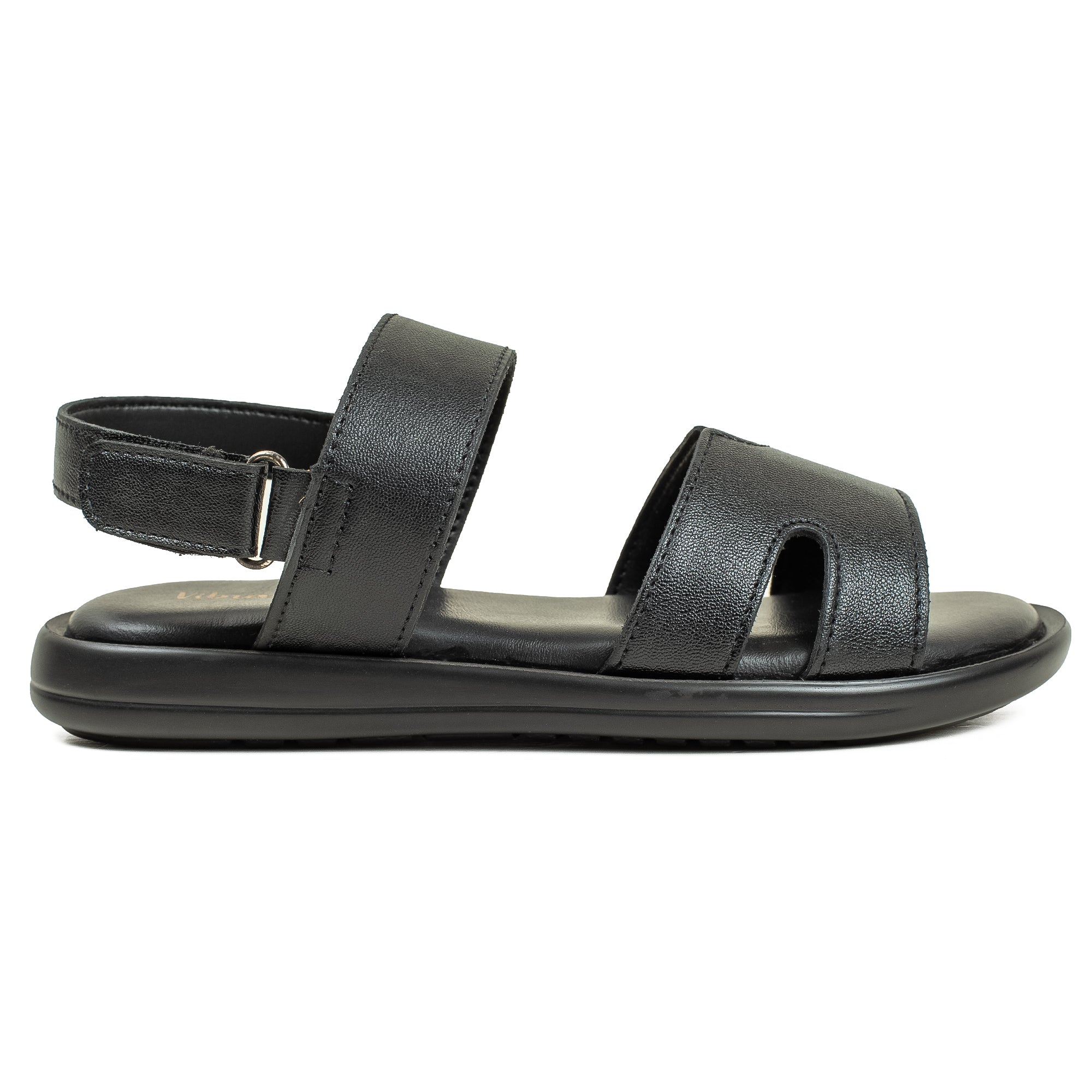 Vibrant Children's Sandal - Black Synthetic Leather, Lightweight PU Sole, Comfortable Padded Insole - Vibrantbd.com