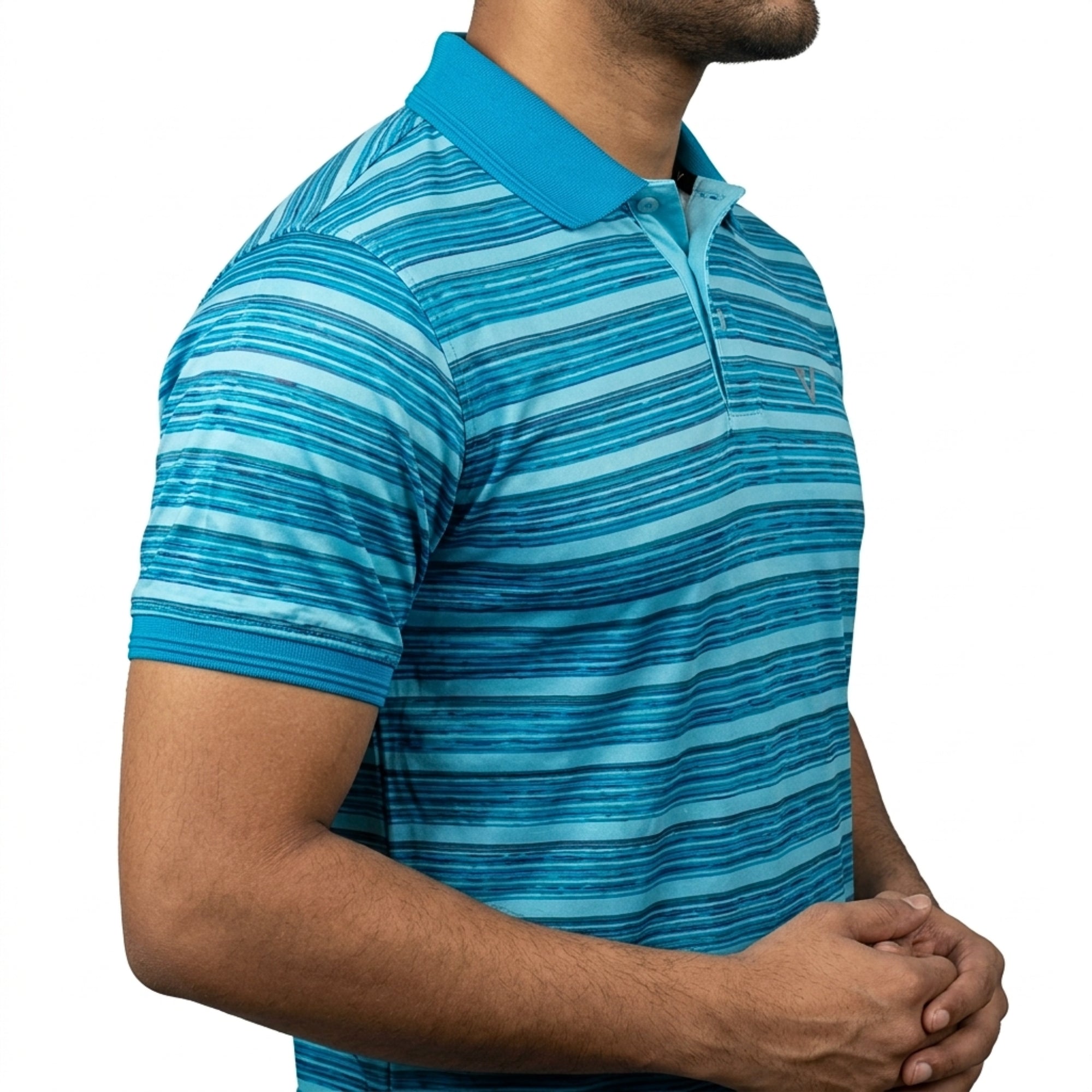 Vibrant Men's Dry-Fit Sports Golf Polo Shirt - Blue Striped, Max Cool Polyester, Sublimation Print - Vibrantbd.com