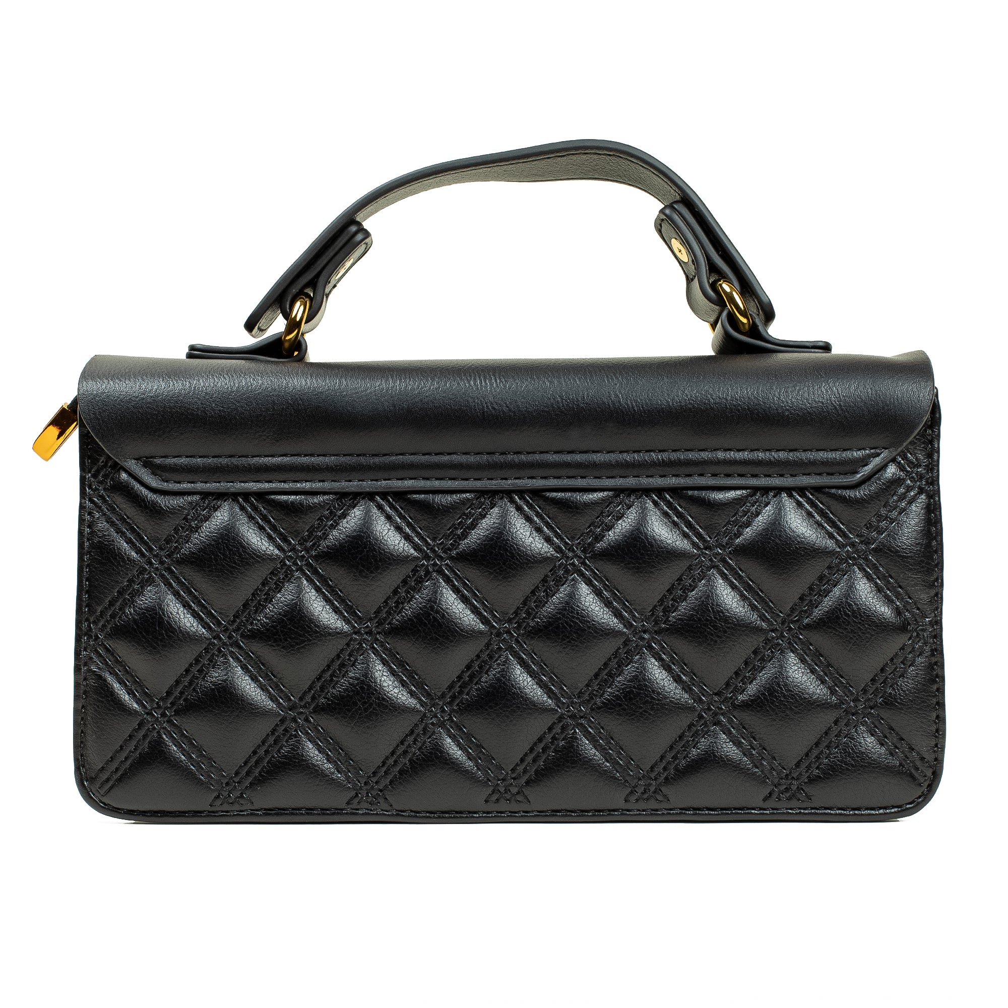 Black Quilted Satchel Bag with Chain Strap - Vibrantbd.com