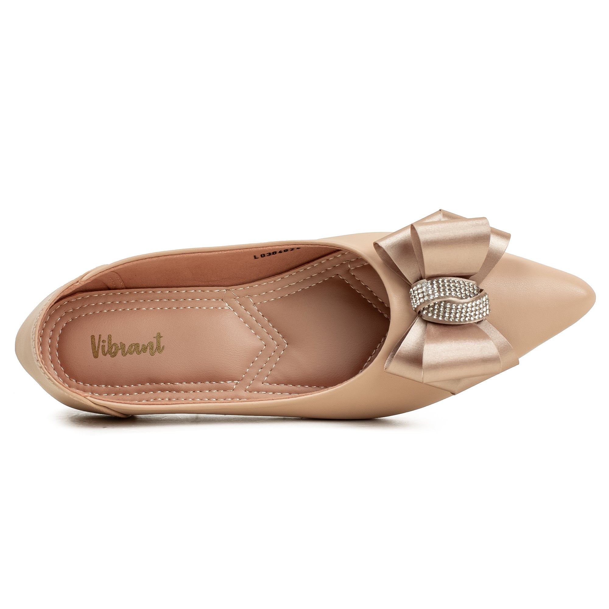 Vibrant Beige Pointed Toe Ballerina Flats – Elegant Bow Design, PU Leather, Cushioned Insole for Women - Vibrantbd.com