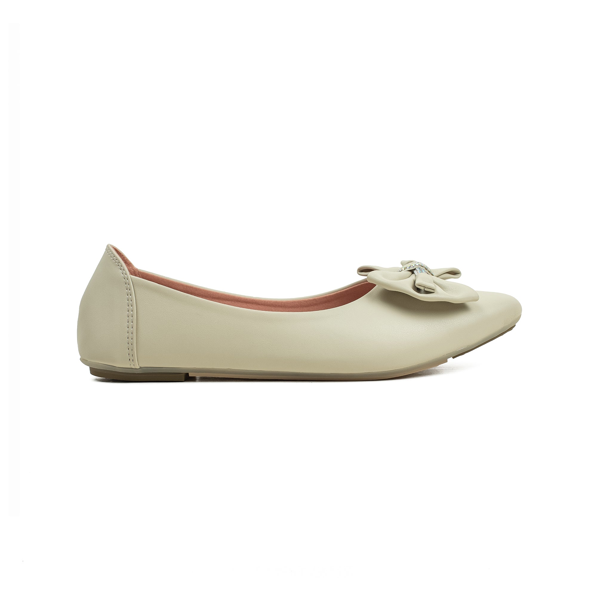 Vibrant Light Beige Ballerina Flats for Women – PU Leather, Cushioned Comfort & Trendy Design - Vibrantbd.com