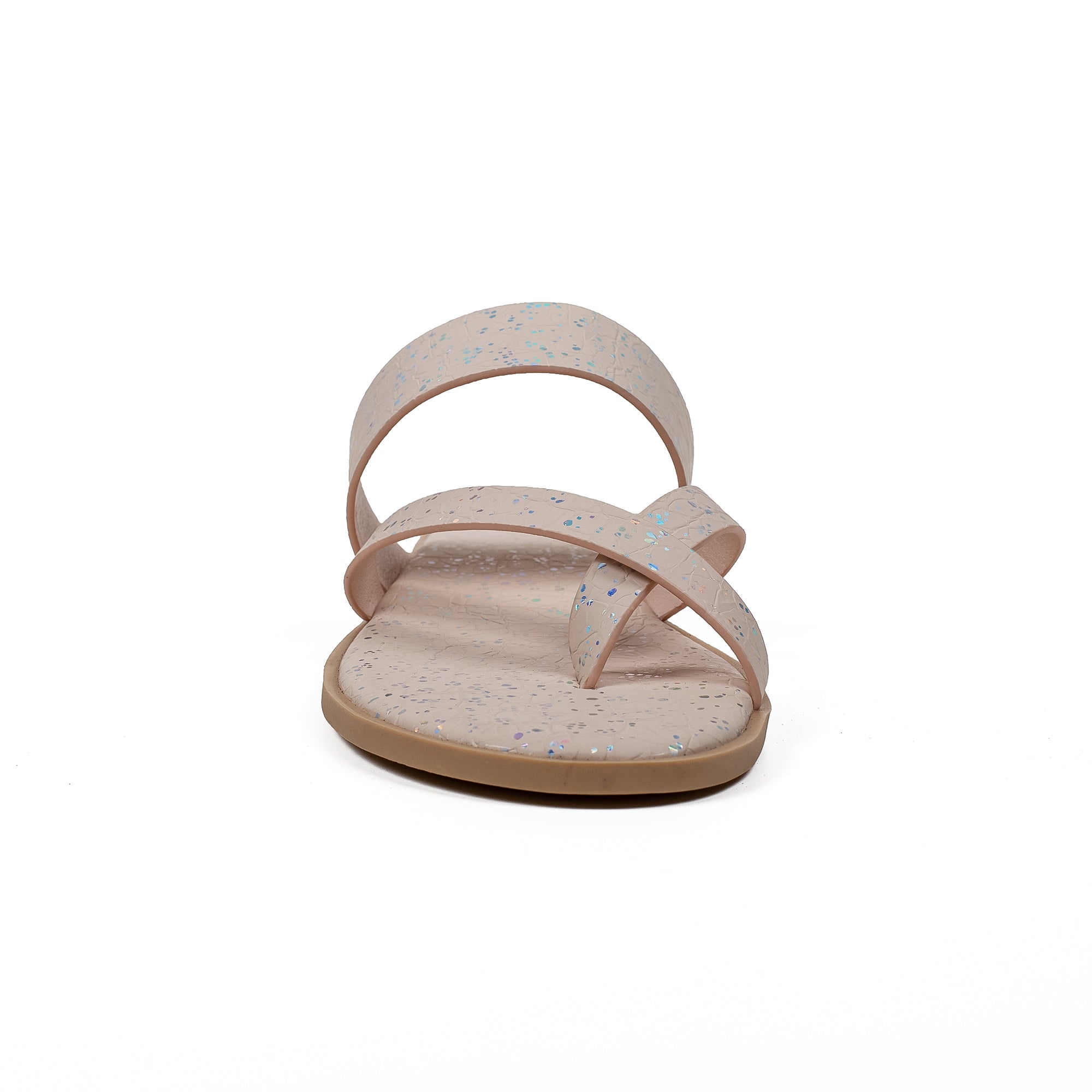 Vibrant Women's Beige Flat Sandals – Stylish PU Leather Slip-On with Cushioned Insole for Everyday Comfort - Vibrantbd.com