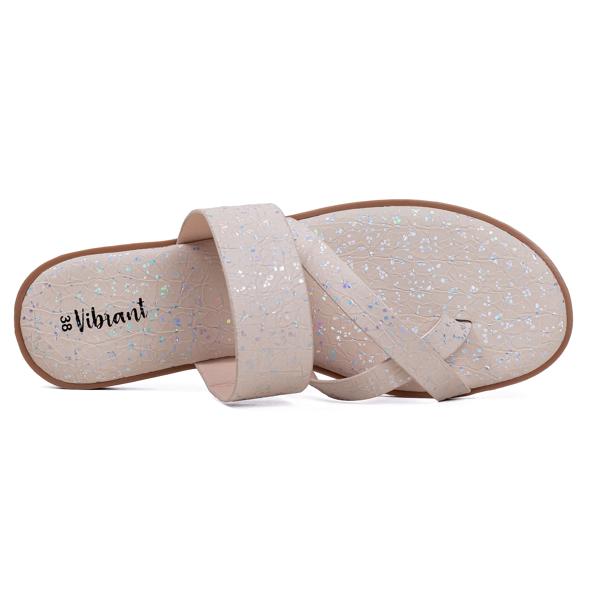 Vibrant Women's Beige Flat Sandals – Stylish PU Leather Slip-On with Cushioned Insole for Everyday Comfort - Vibrantbd.com