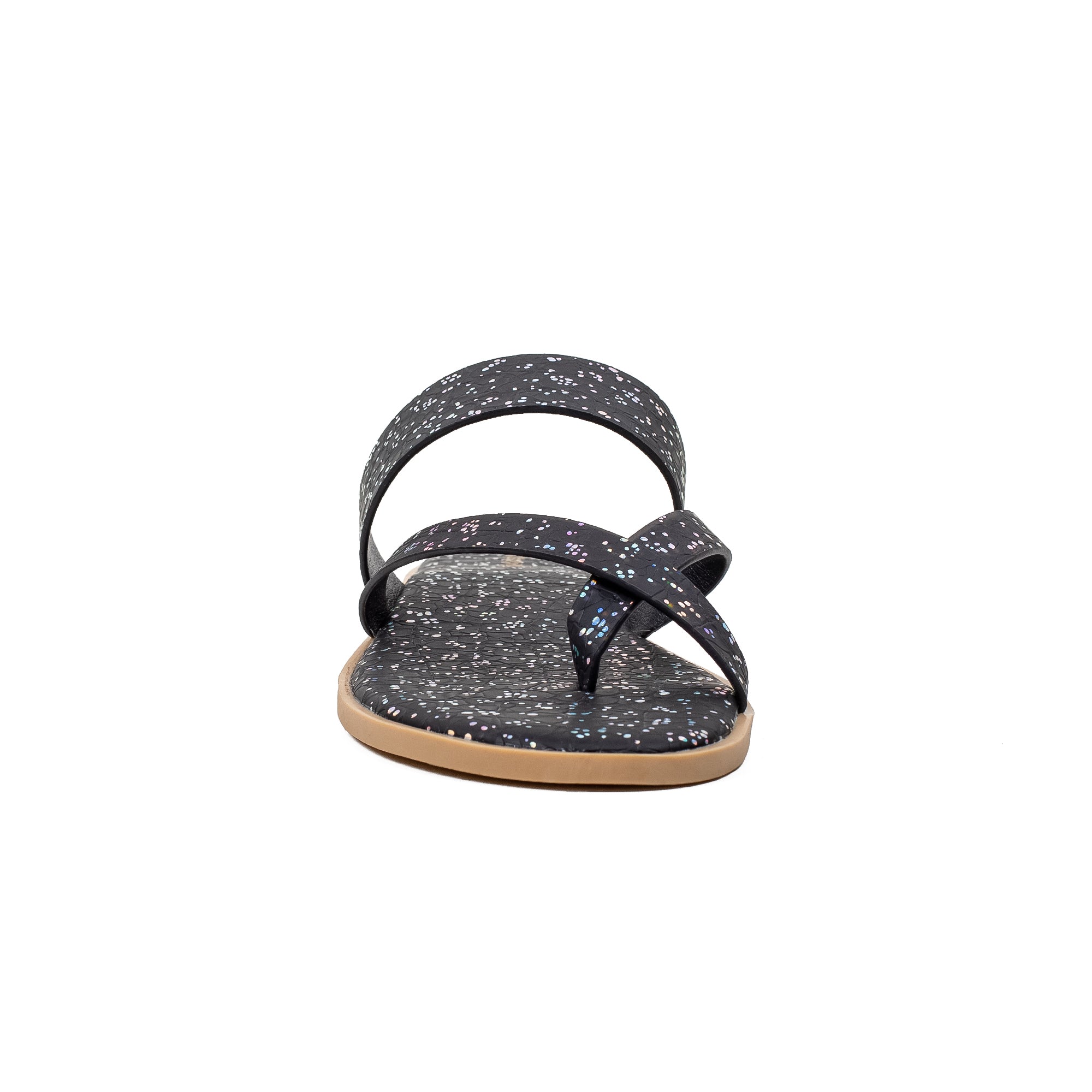 Vibrant Women's Black Flat Sandals – Stylish PU Leather Slip-On with Cushioned Insole for Everyday Comfort - Vibrantbd.com