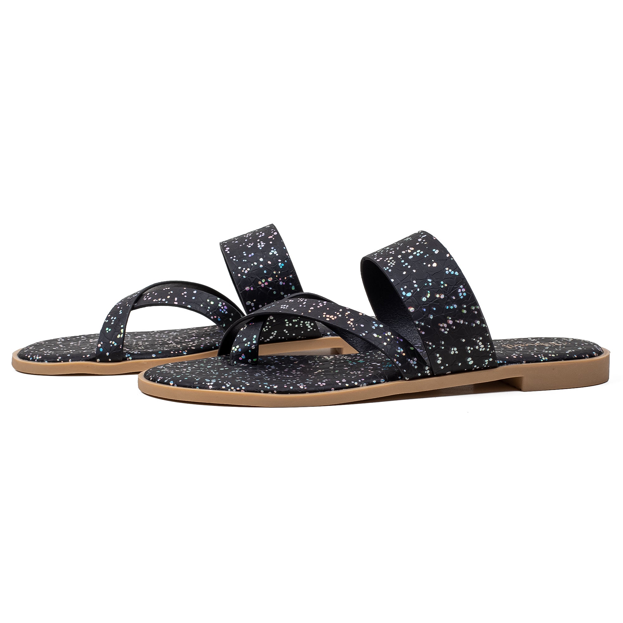 Vibrant Women's Black Flat Sandals – Stylish PU Leather Slip-On with Cushioned Insole for Everyday Comfort - Vibrantbd.com