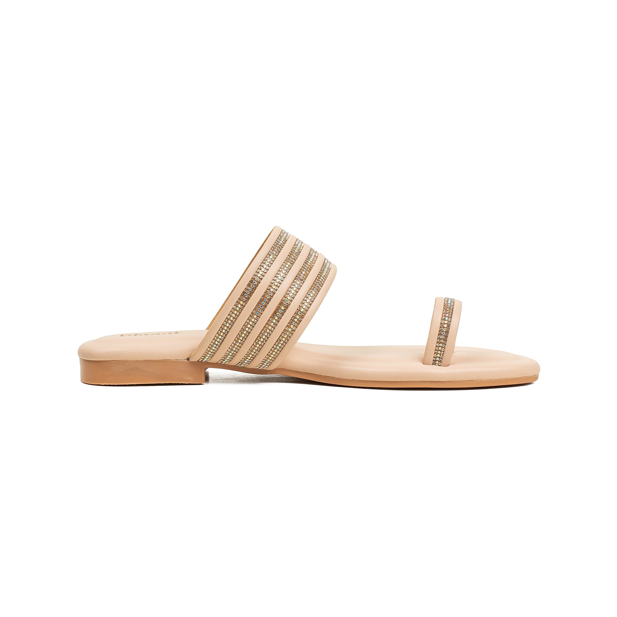 Vibrant Women's Beige Flat Sandals – Stylish PU Leather