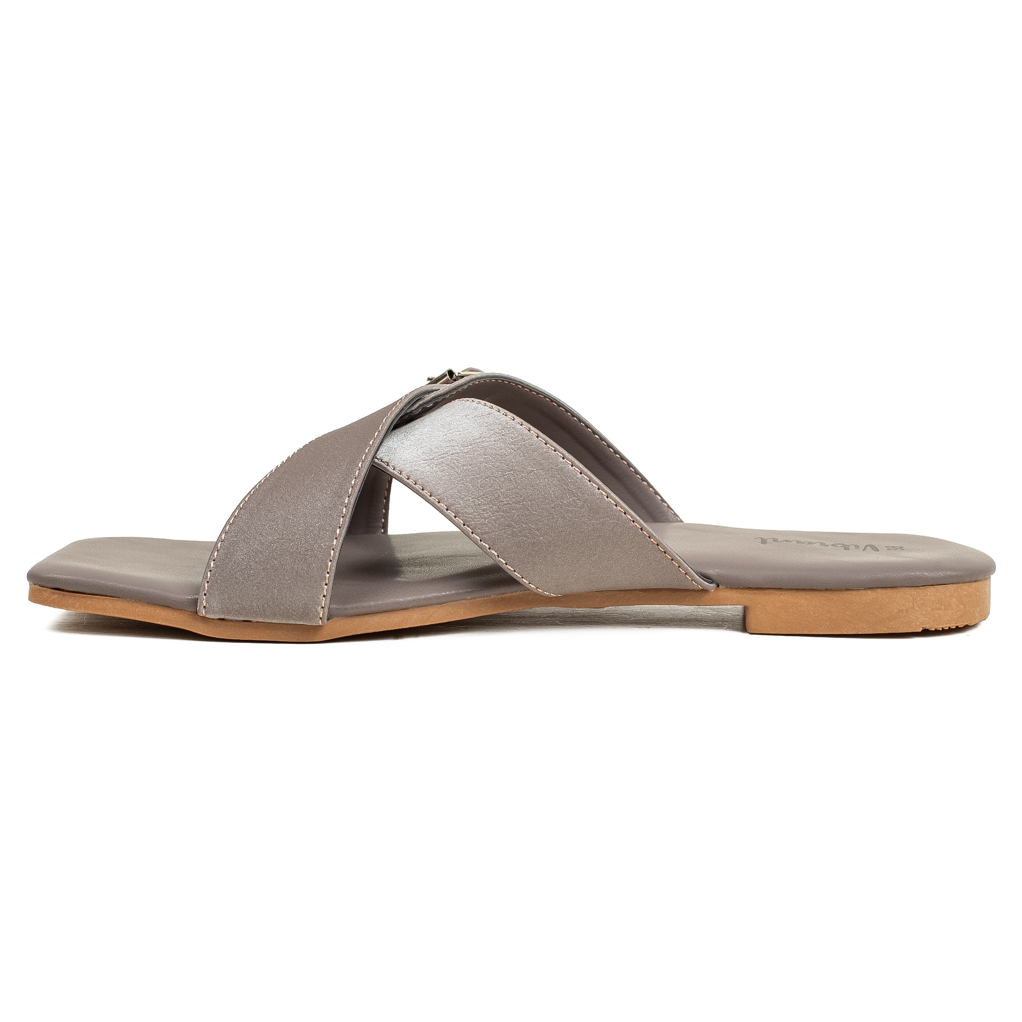 Vibrant Ladies' Grey Flat Sandal – Stylish PU Leather Comfort Footwear with Cushioned Insole & TPR Sole - Vibrantbd.com