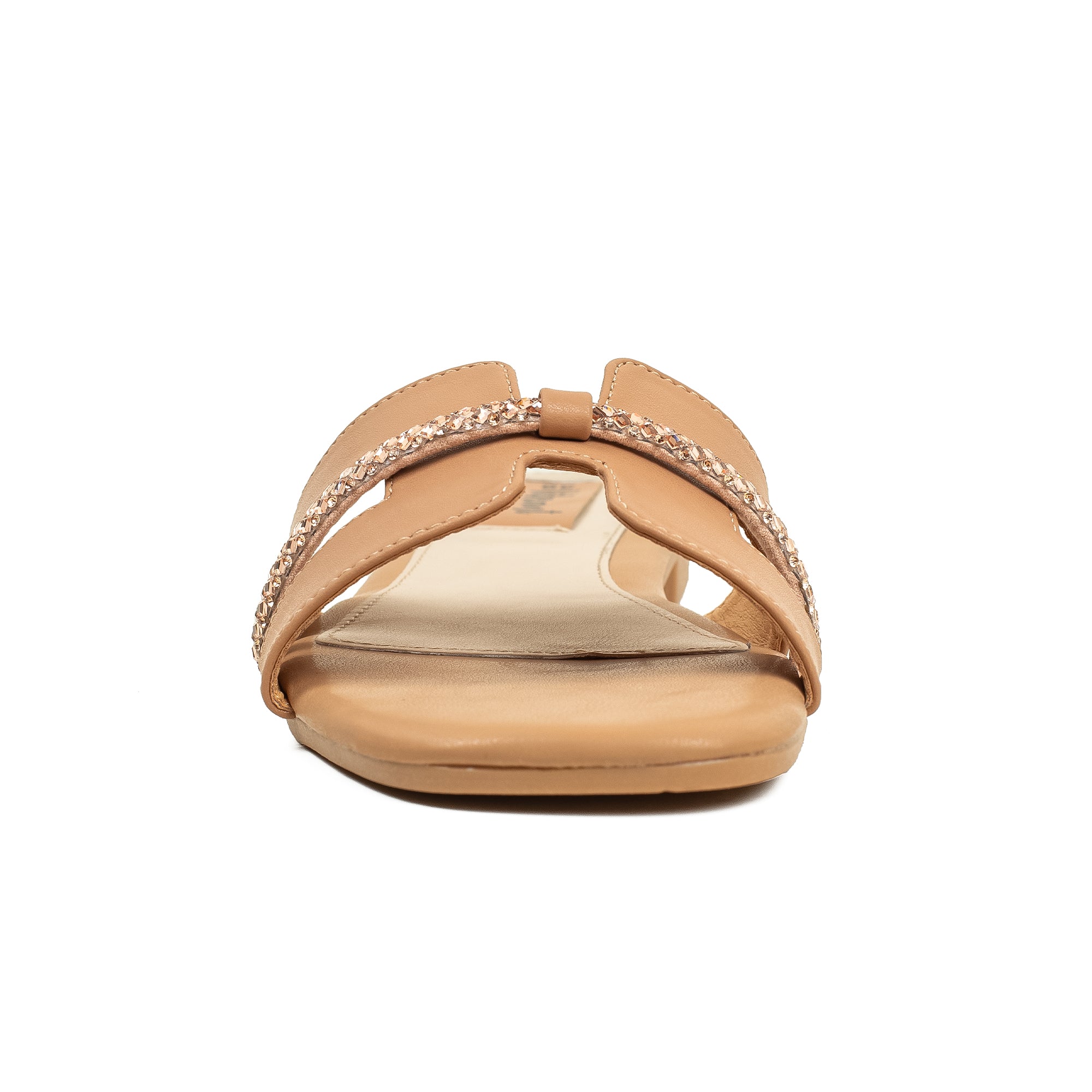 Vibrant Ladies' Beige Flat Sandal – Elegant PU Leather Slip-On with Cushioned Insole & TPR Sole - Vibrantbd.com