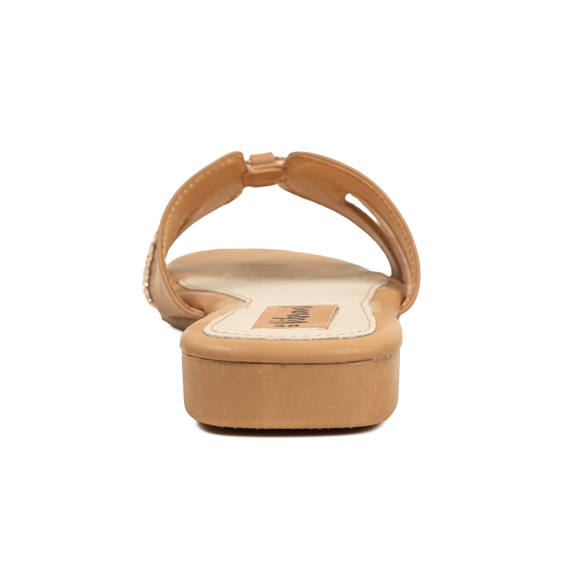 Vibrant Ladies' Beige Flat Sandal – Elegant PU Leather Slip-On with Cushioned Insole & TPR Sole - Vibrantbd.com