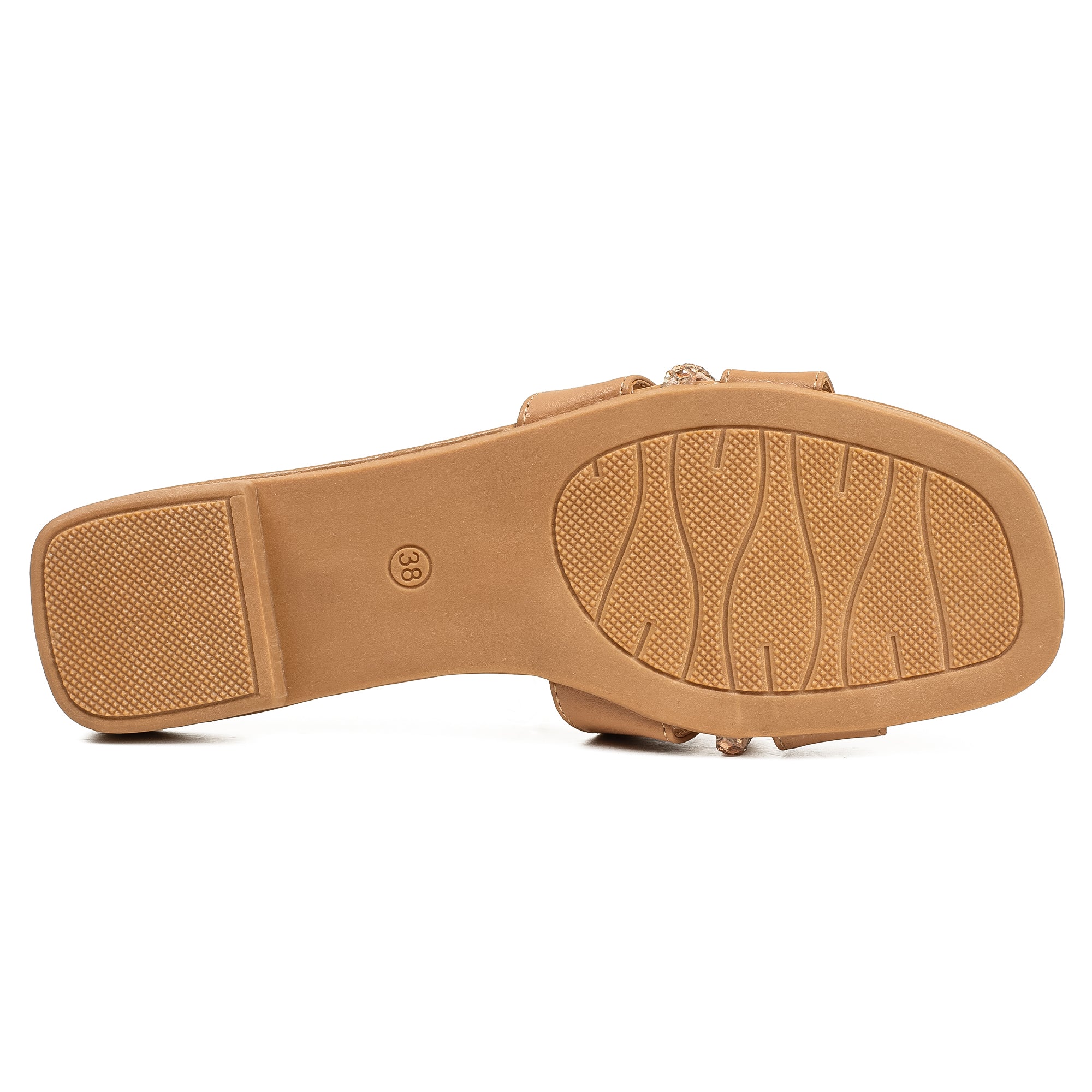 Vibrant Ladies' Beige Flat Sandal – Elegant PU Leather Slip-On with Cushioned Insole & TPR Sole - Vibrantbd.com