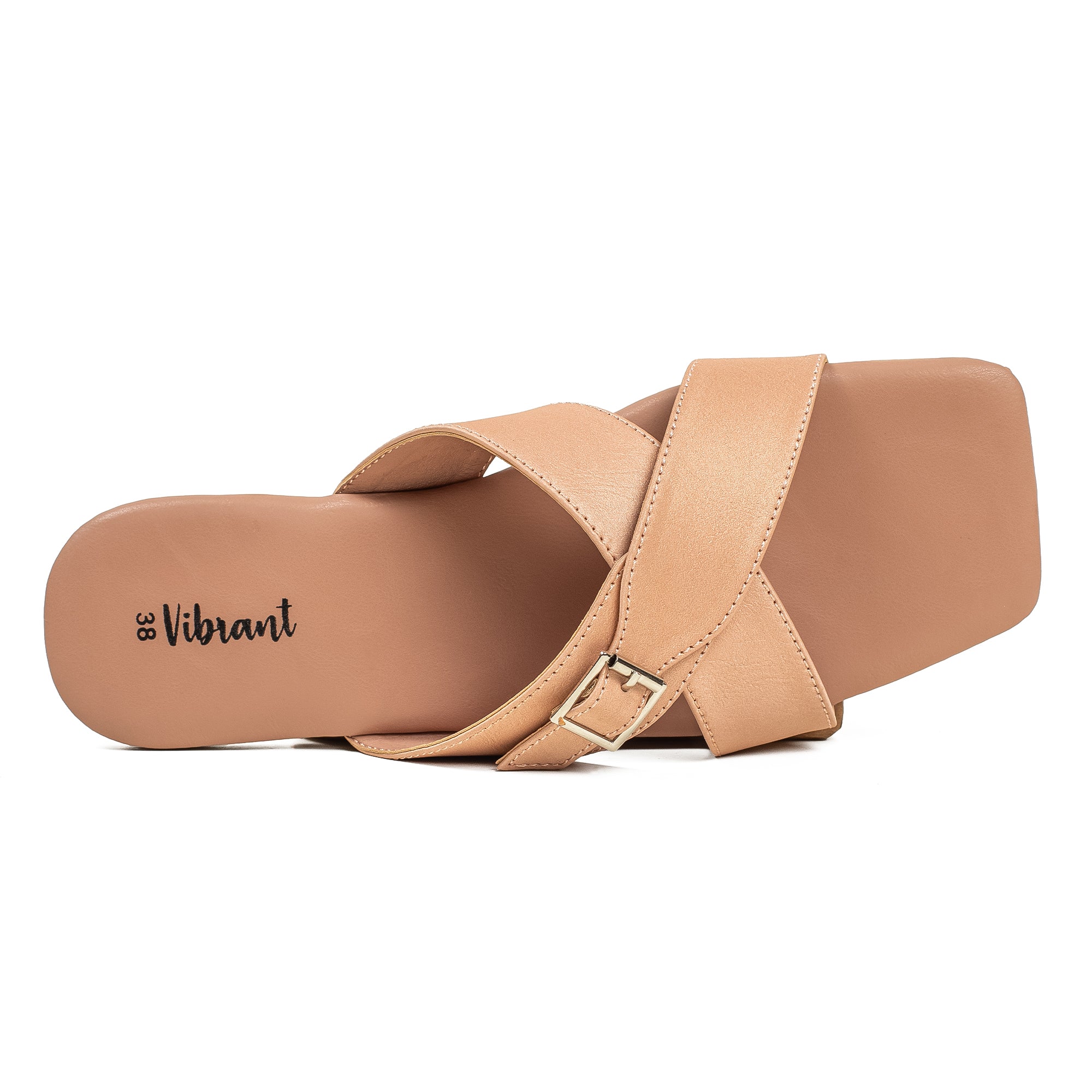 Vibrant Ladies' Beige Flat Sandal – Stylish PU Leather Comfort Footwear with Cushioned Insole & TPR Sole - Vibrantbd.com