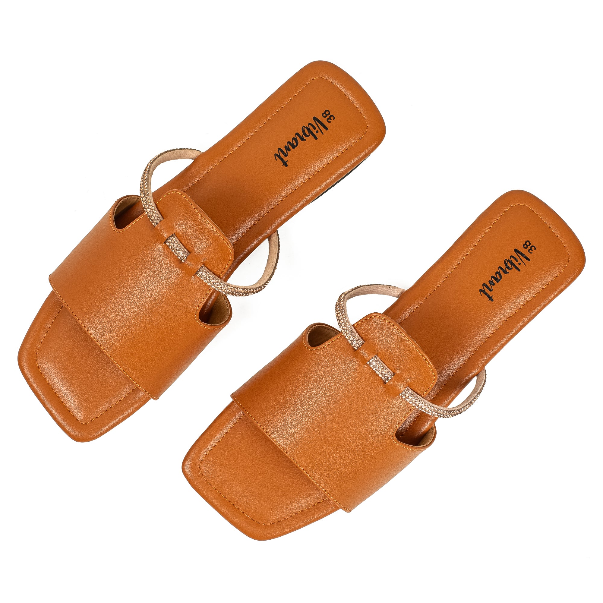 Vibrant Ladies' Tan Flat Sandal – Elegant PU Leather Slip-On with Cushioned Insole & TPR Sole - Vibrantbd.com