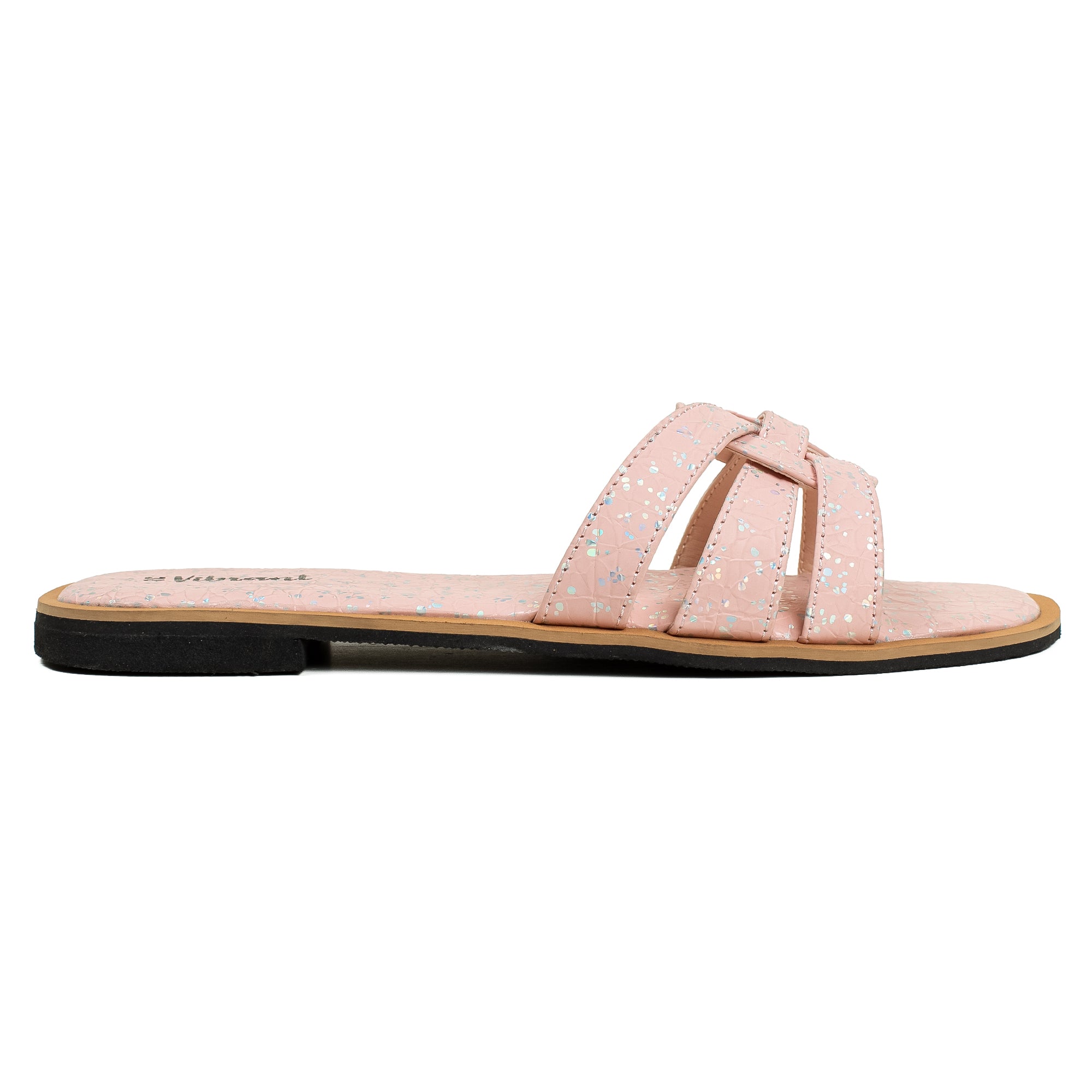 Vibrant Ladies' Pink Flat Sandal – Elegant PU Leather Slip-On with Cushioned Insole & TPR Sole - Vibrantbd.com