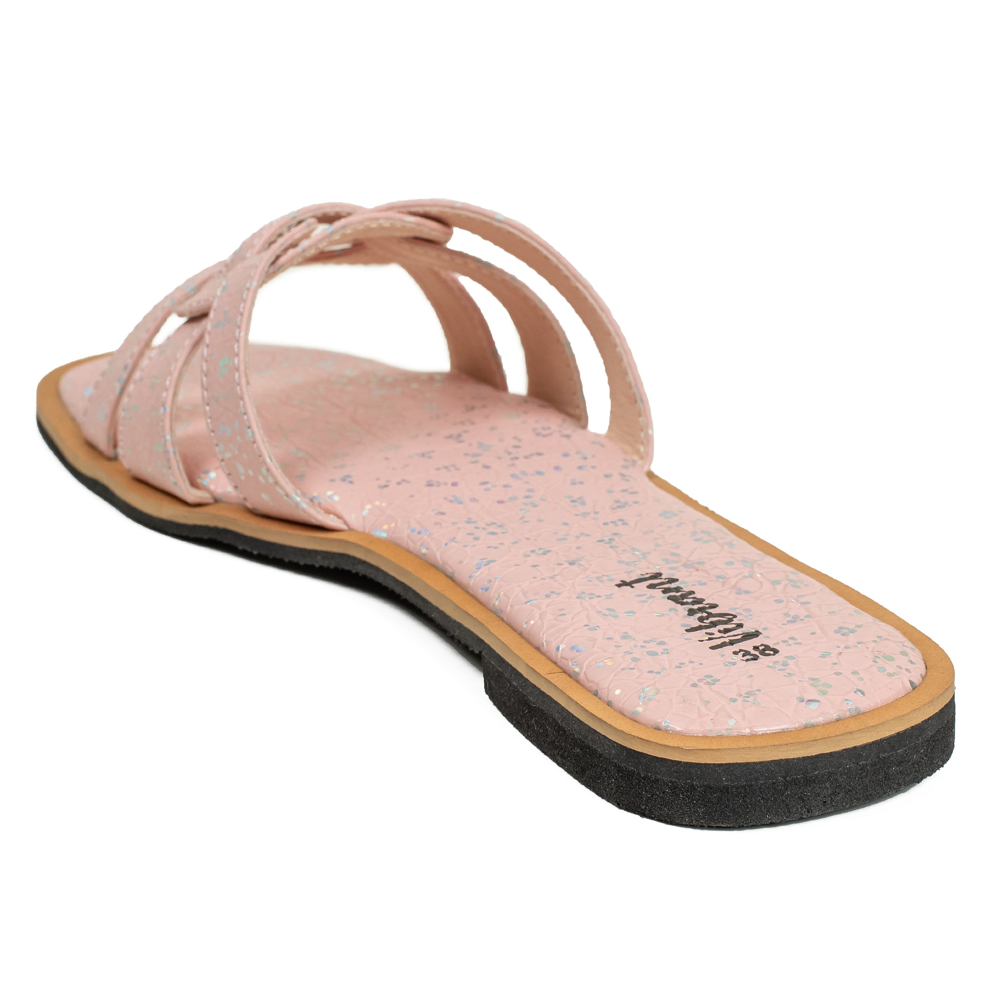 Vibrant Ladies' Pink Flat Sandal – Elegant PU Leather Slip-On with Cushioned Insole & TPR Sole - Vibrantbd.com