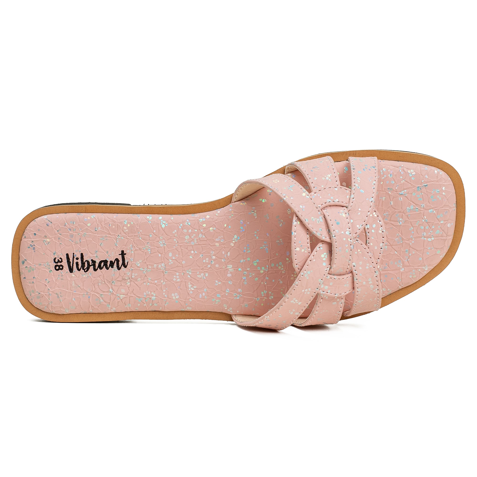 Vibrant Ladies' Pink Flat Sandal – Elegant PU Leather Slip-On with Cushioned Insole & TPR Sole - Vibrantbd.com