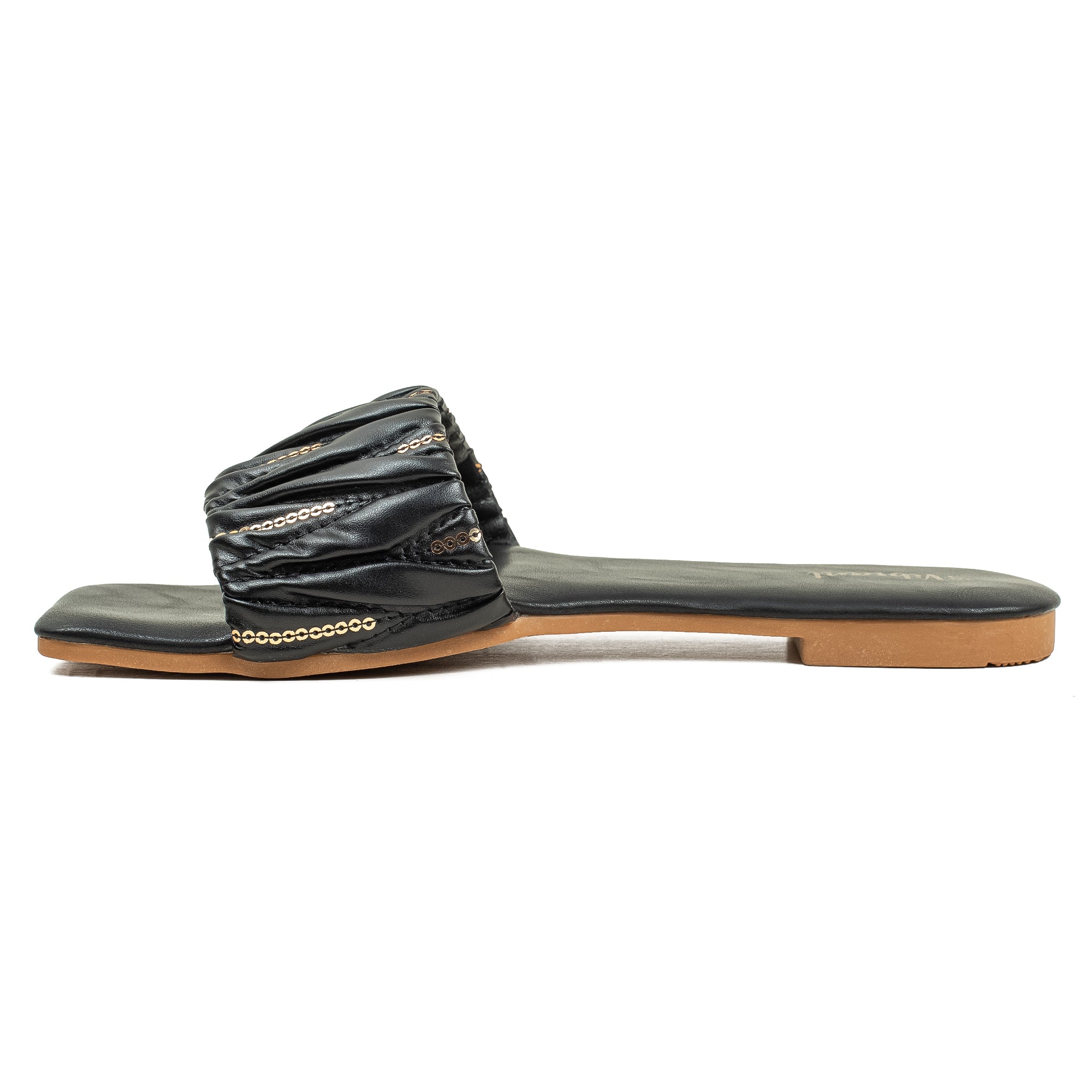 Vibrant Women's Black Flat Sandals – Stylish PU Leather Comfort Slides with Cushioned Insole - Vibrantbd.com