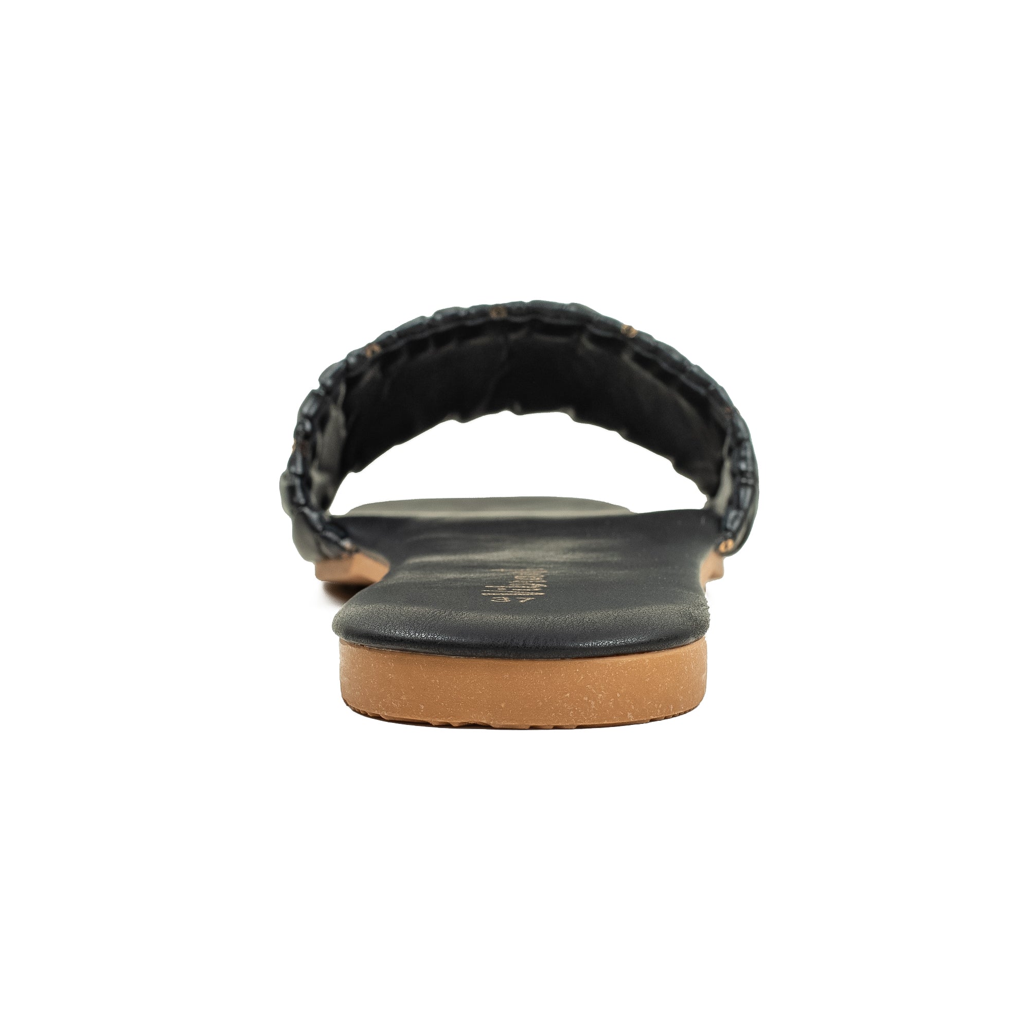 Vibrant Women's Black Flat Sandals – Stylish PU Leather Comfort Slides with Cushioned Insole - Vibrantbd.com