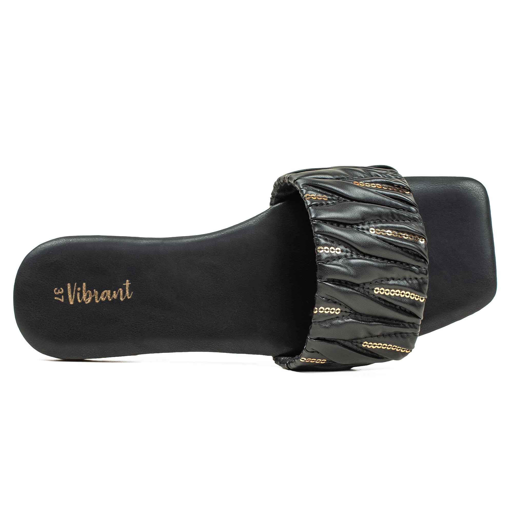 Vibrant Women's Black Flat Sandals – Stylish PU Leather Comfort Slides with Cushioned Insole - Vibrantbd.com