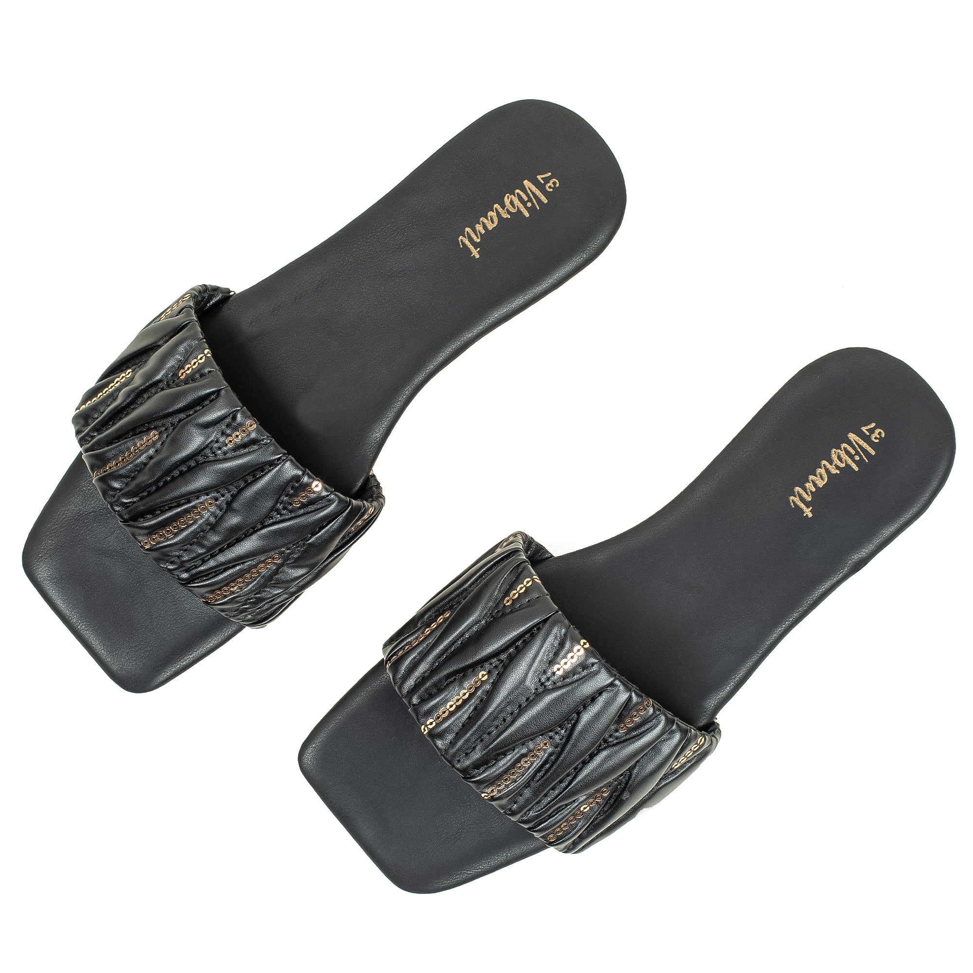 Vibrant Women's Black Flat Sandals – Stylish PU Leather Comfort Slides with Cushioned Insole - Vibrantbd.com