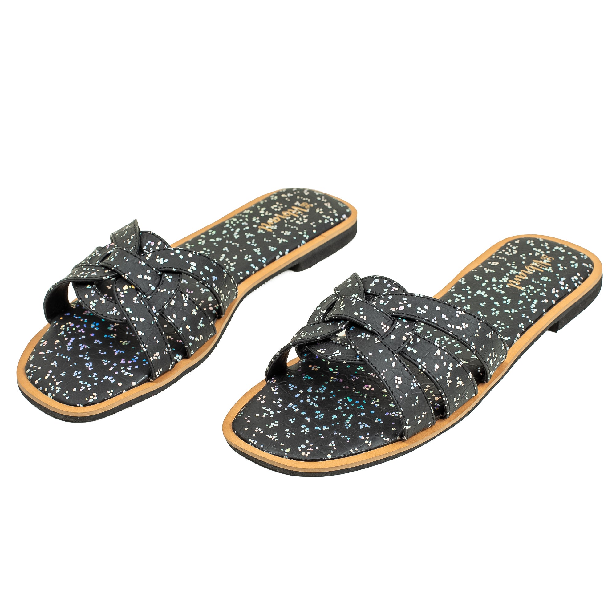 Vibrant Ladies' Black Flat Sandal – Elegant PU Leather Slip-On with Cushioned Insole & TPR Sole - Vibrantbd.com