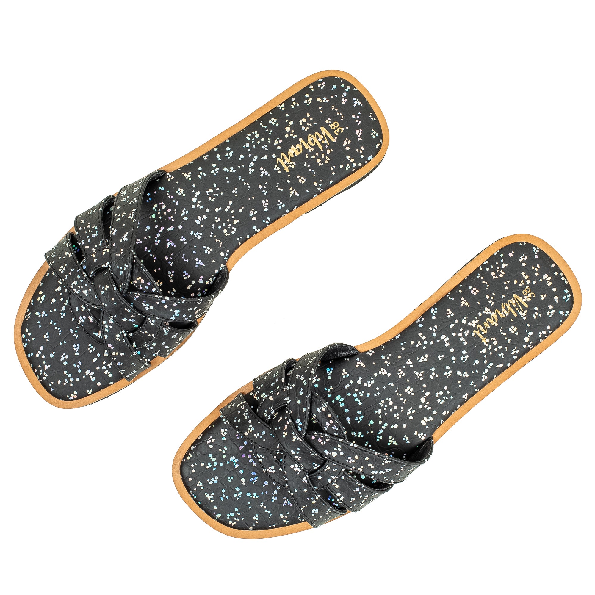 Vibrant Ladies' Black Flat Sandal – Elegant PU Leather Slip-On with Cushioned Insole & TPR Sole - Vibrantbd.com