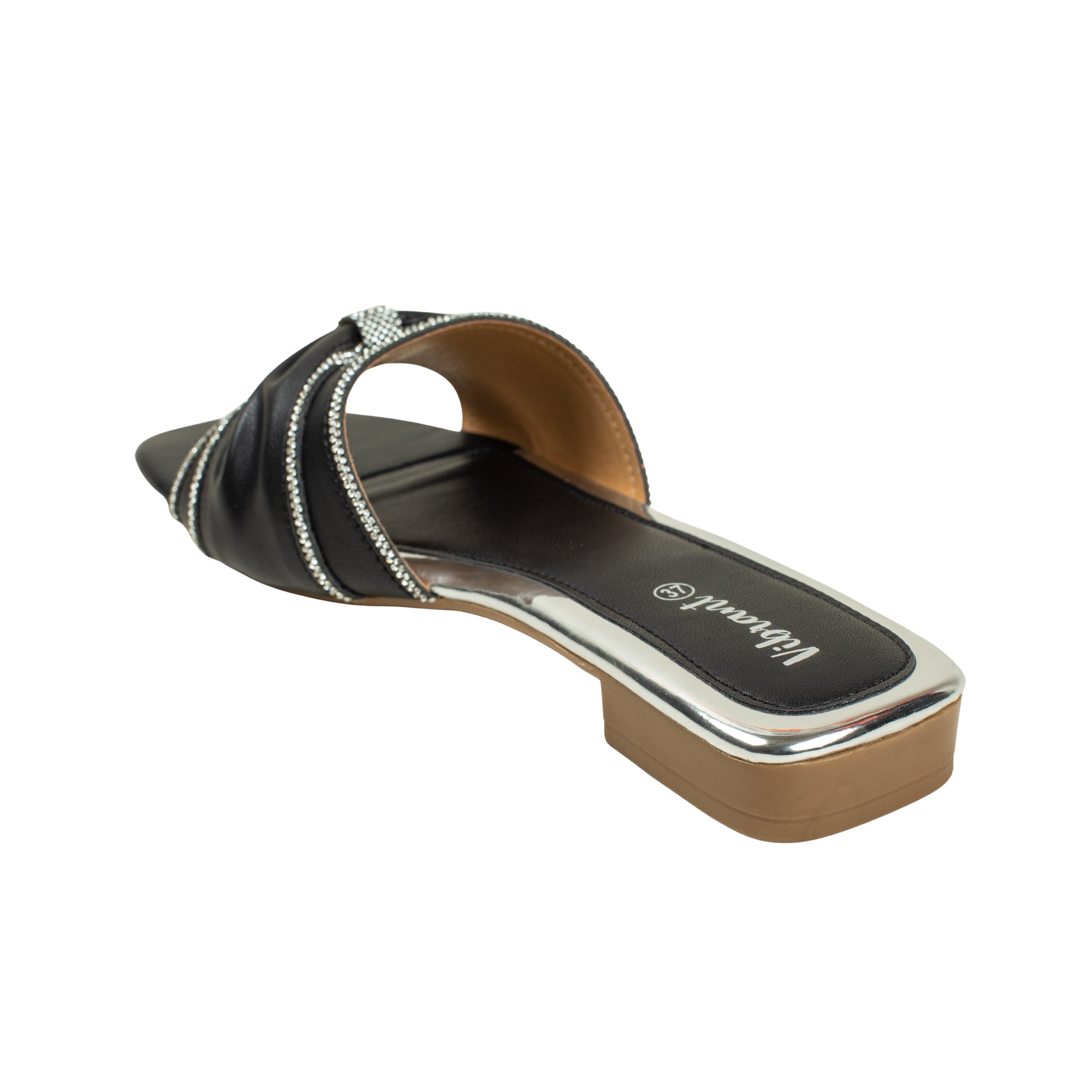 Vibrant Ladies' Black Flat Sandal – Elegant PU Leather Slip-On with Cushioned Insole & TPR Sole - Vibrantbd.com