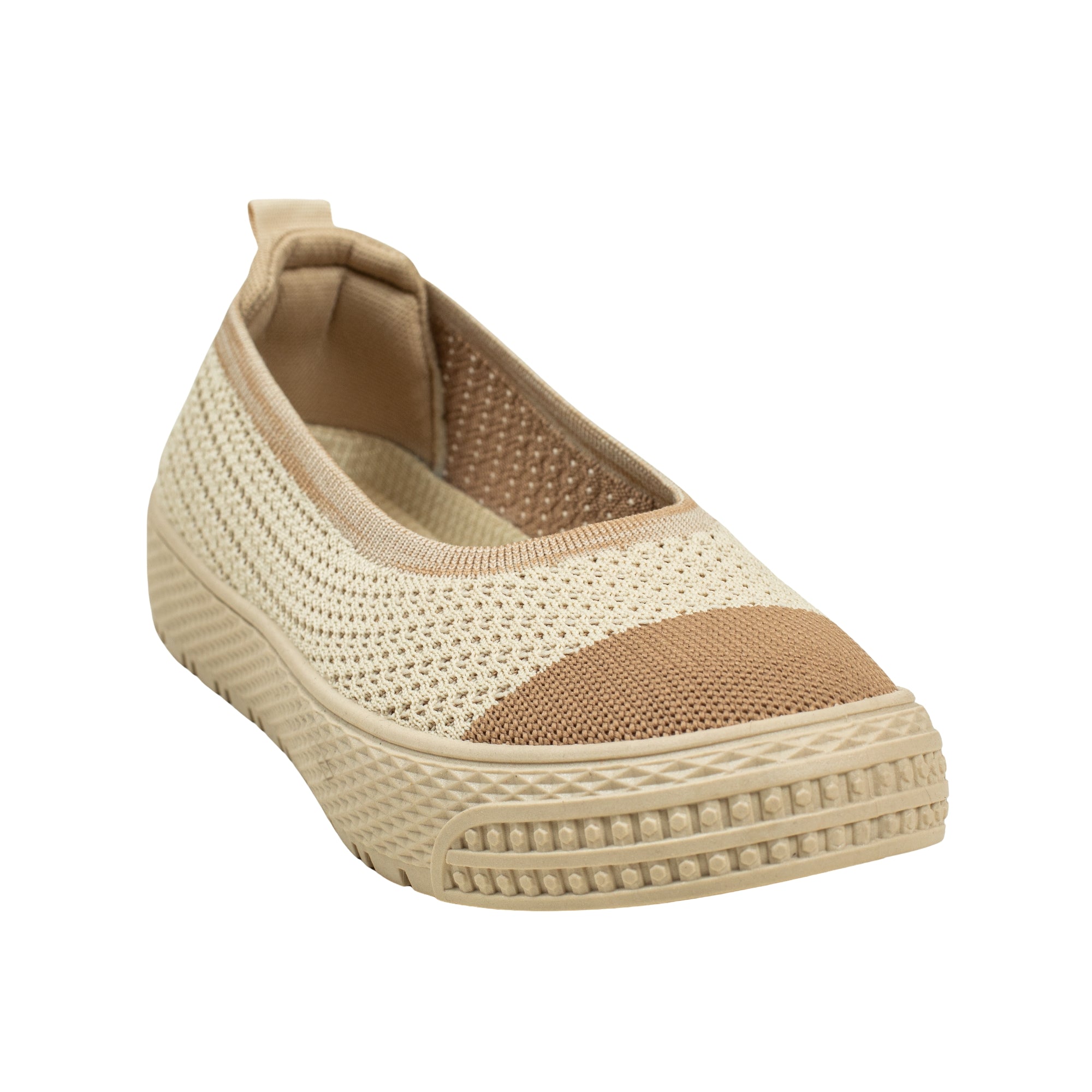 VIBRANT BEIGE AND BROWN KNIT PLATFORM SLIP-ON SHOES - Vibrantbd.com