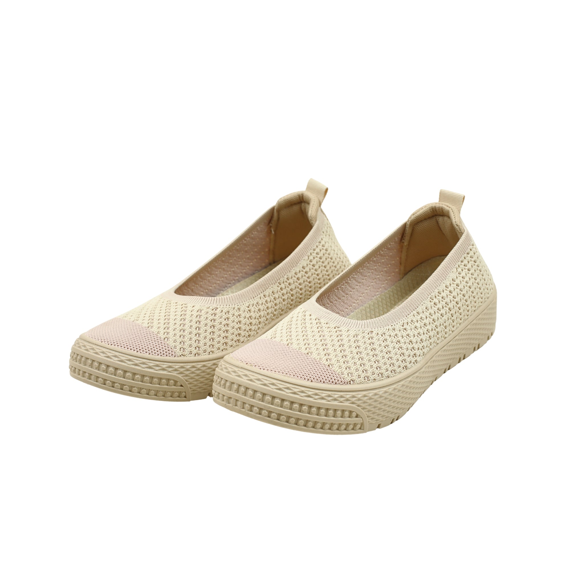 VIBRANT BEIGE AND PINK KNIT PLATFORM SLIP-ON SHOES - Vibrantbd.com