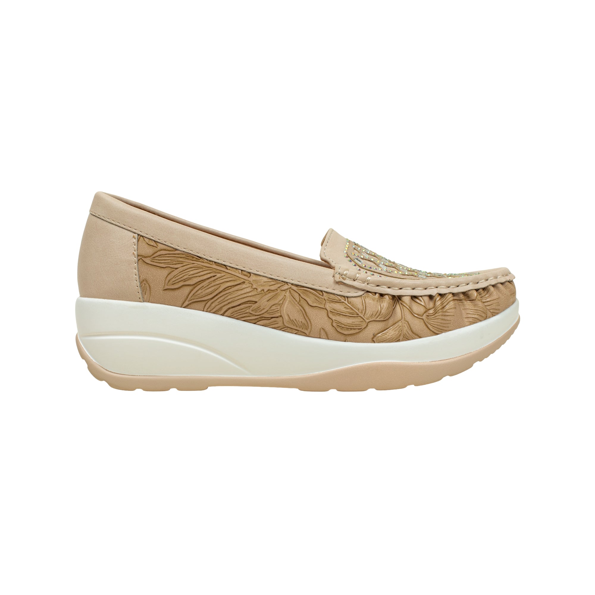 VIBRANT WOMEN'S BEIGE SLIP-ON LOAFER (COMFORT MULE)