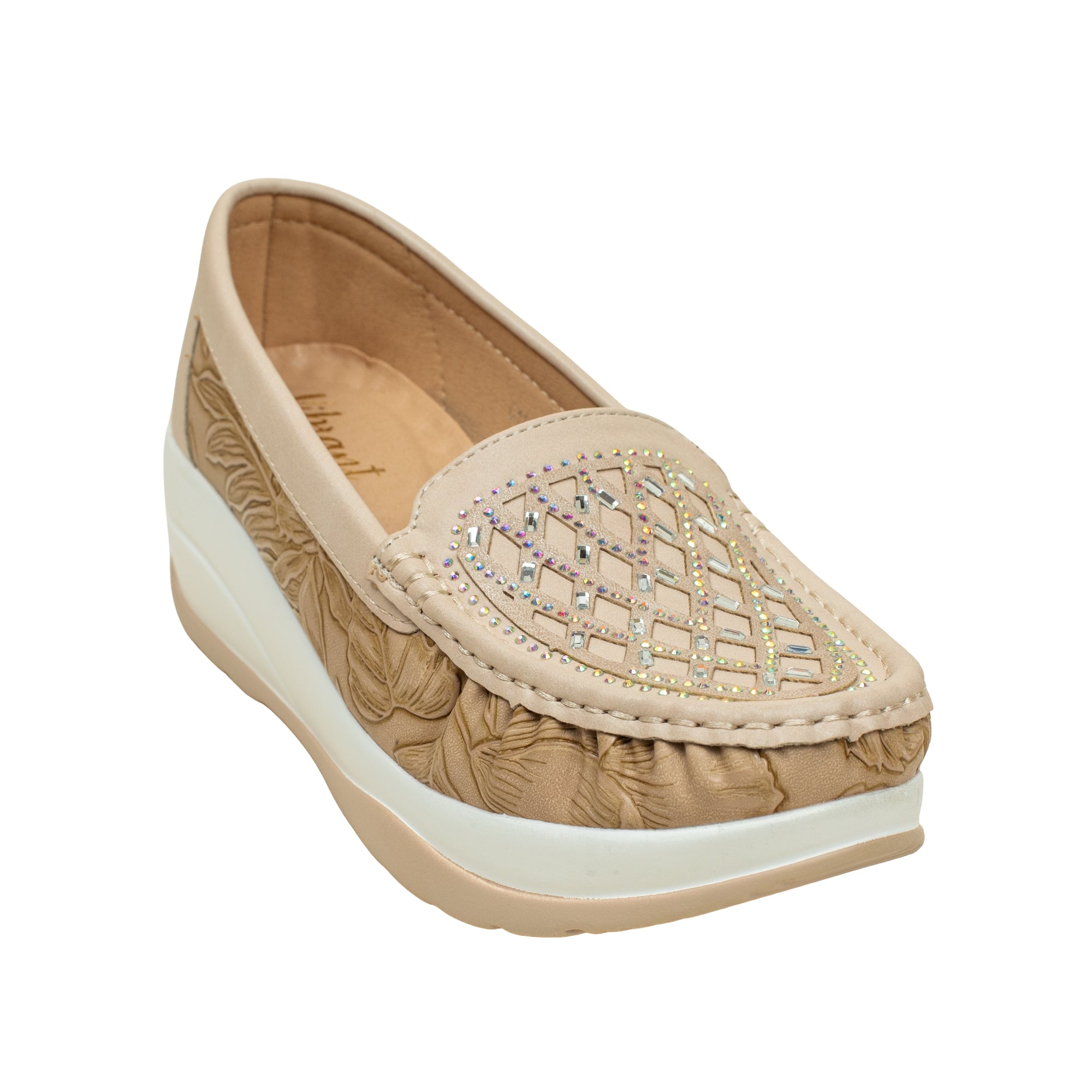VIBRANT WOMEN'S BEIGE SLIP-ON LOAFER (COMFORT MULE)