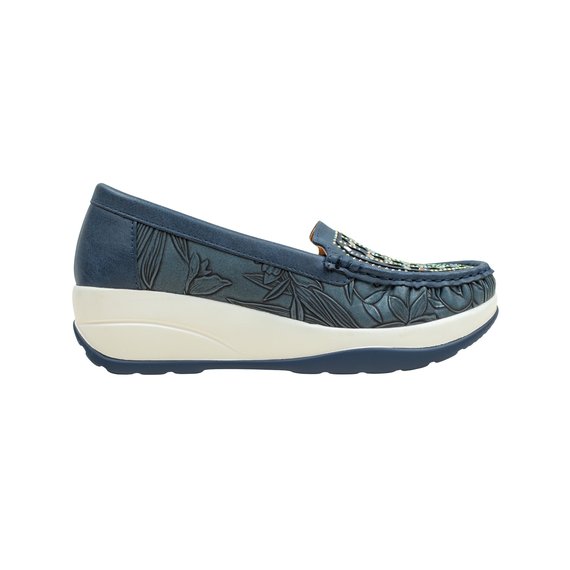 VIBRANT WOMEN'S BLUE SLIP-ON LOAFER (COMFORT MULE)