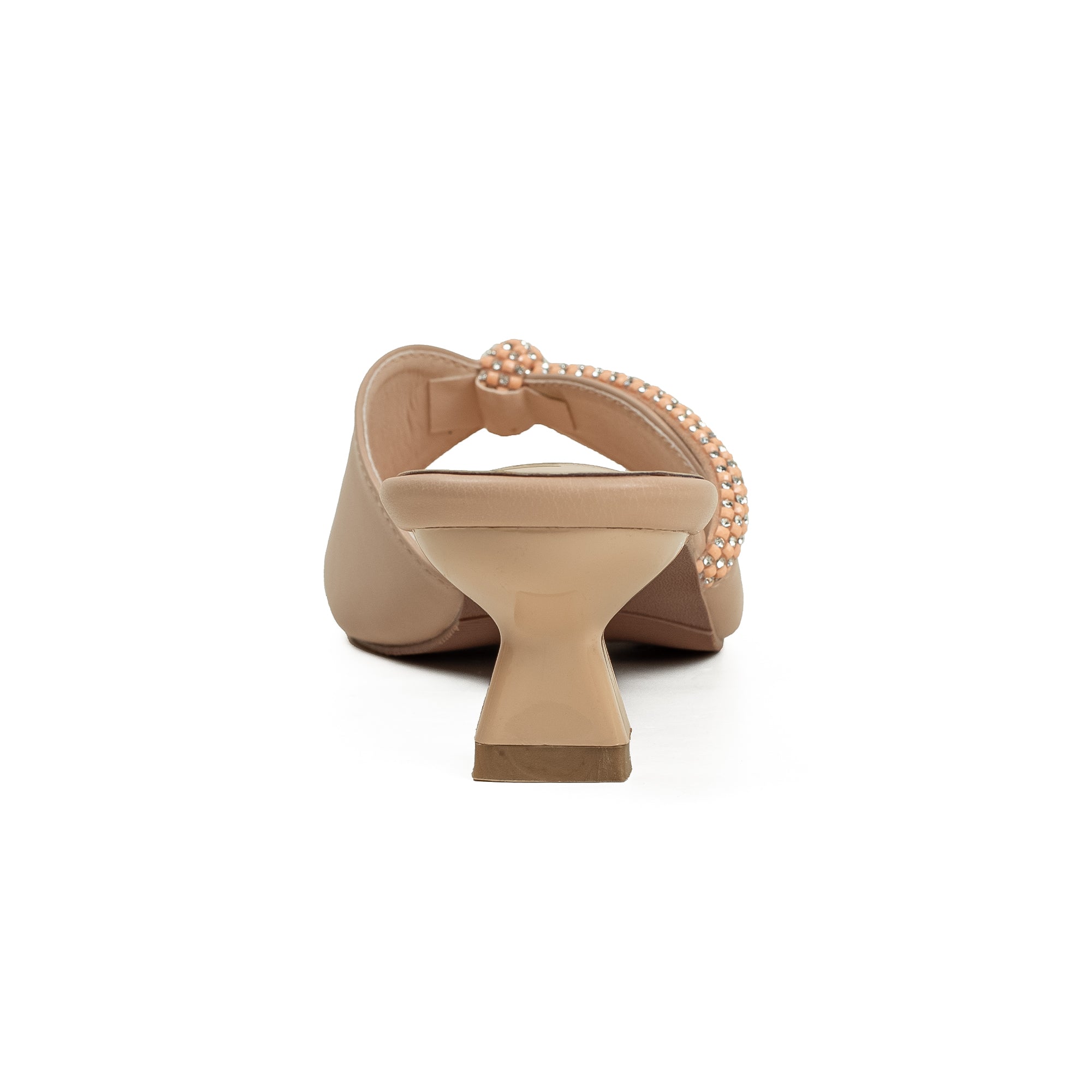 Vibrant Women's Beige Kitten Heel Sandals – Elegant Pearl Strap, PU Leather, Cushioned Insole for Fashion Lovers - Vibrantbd.com