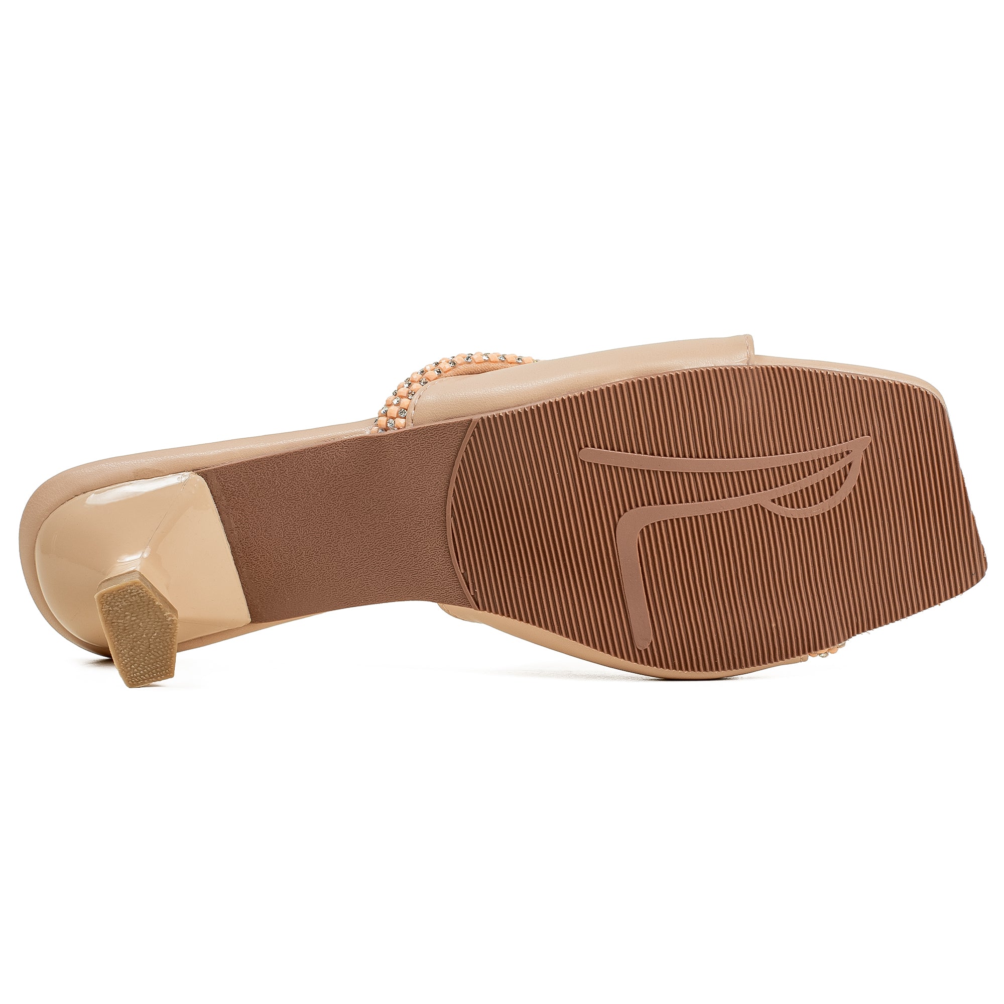 Vibrant Women's Beige Kitten Heel Sandals – Elegant Pearl Strap, PU Leather, Cushioned Insole for Fashion Lovers - Vibrantbd.com