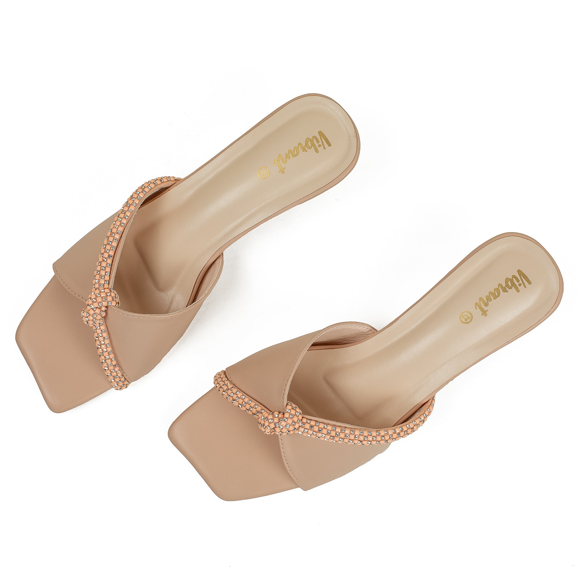 Vibrant Women's Beige Kitten Heel Sandals – Elegant Pearl Strap, PU Leather, Cushioned Insole for Fashion Lovers - Vibrantbd.com