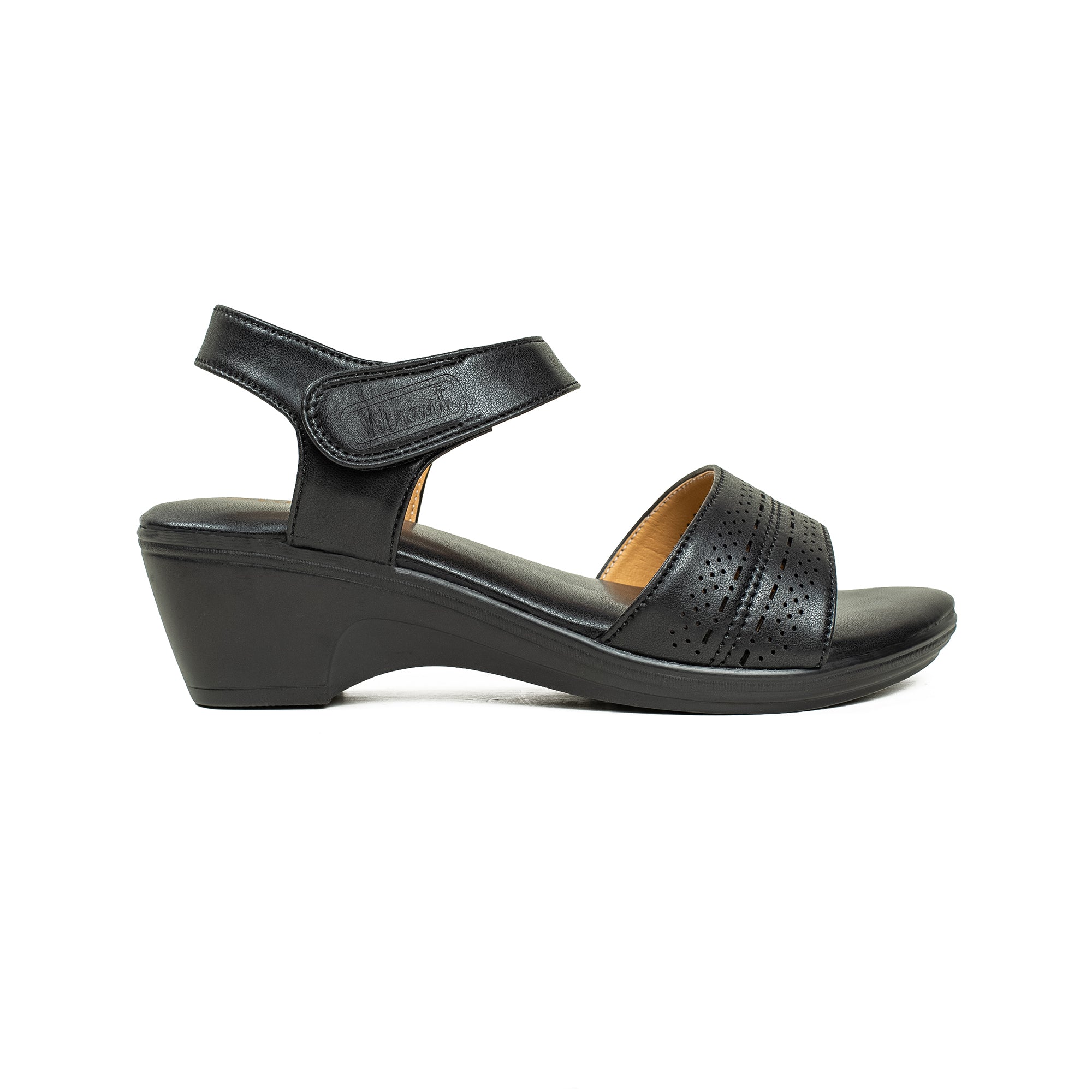 Vibrant Ladies Black Wedge Heel Sandal – Stylish & Comfortable PU Leather Footwear - Vibrantbd.com