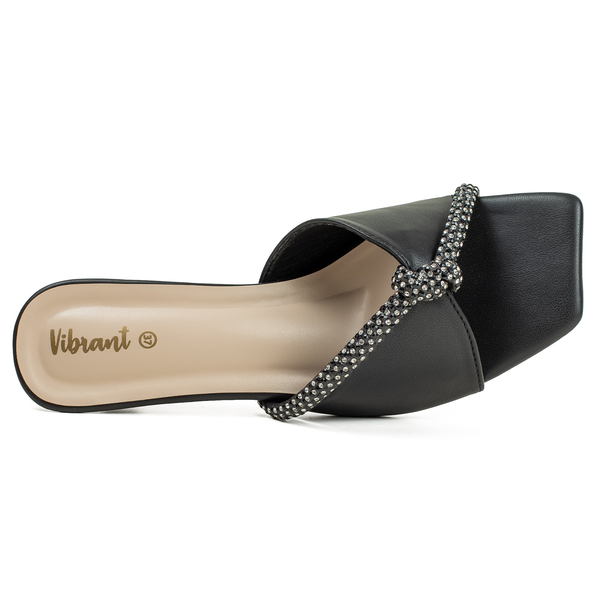 Vibrant Women's Black Kitten Heel Sandals – Elegant Pearl Strap, PU Leather, Cushioned Insole for Fashion Lovers - Vibrantbd.com