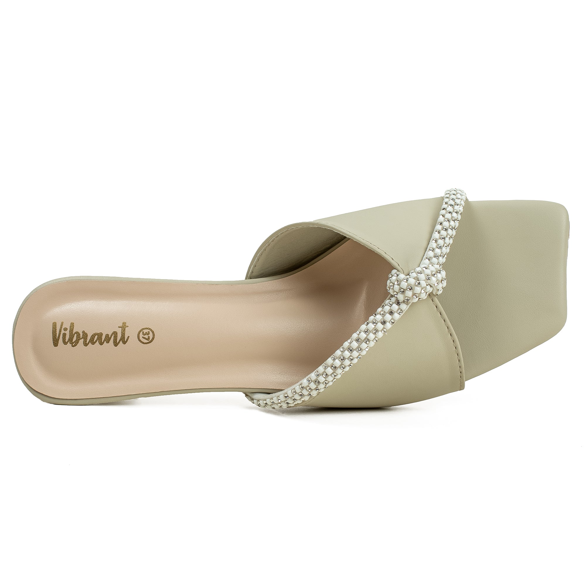 Vibrant Women's Cream Beige Kitten Heel Sandals – Elegant Pearl Strap, PU Leather, Cushioned Insole for Fashion Lovers - Vibrantbd.com