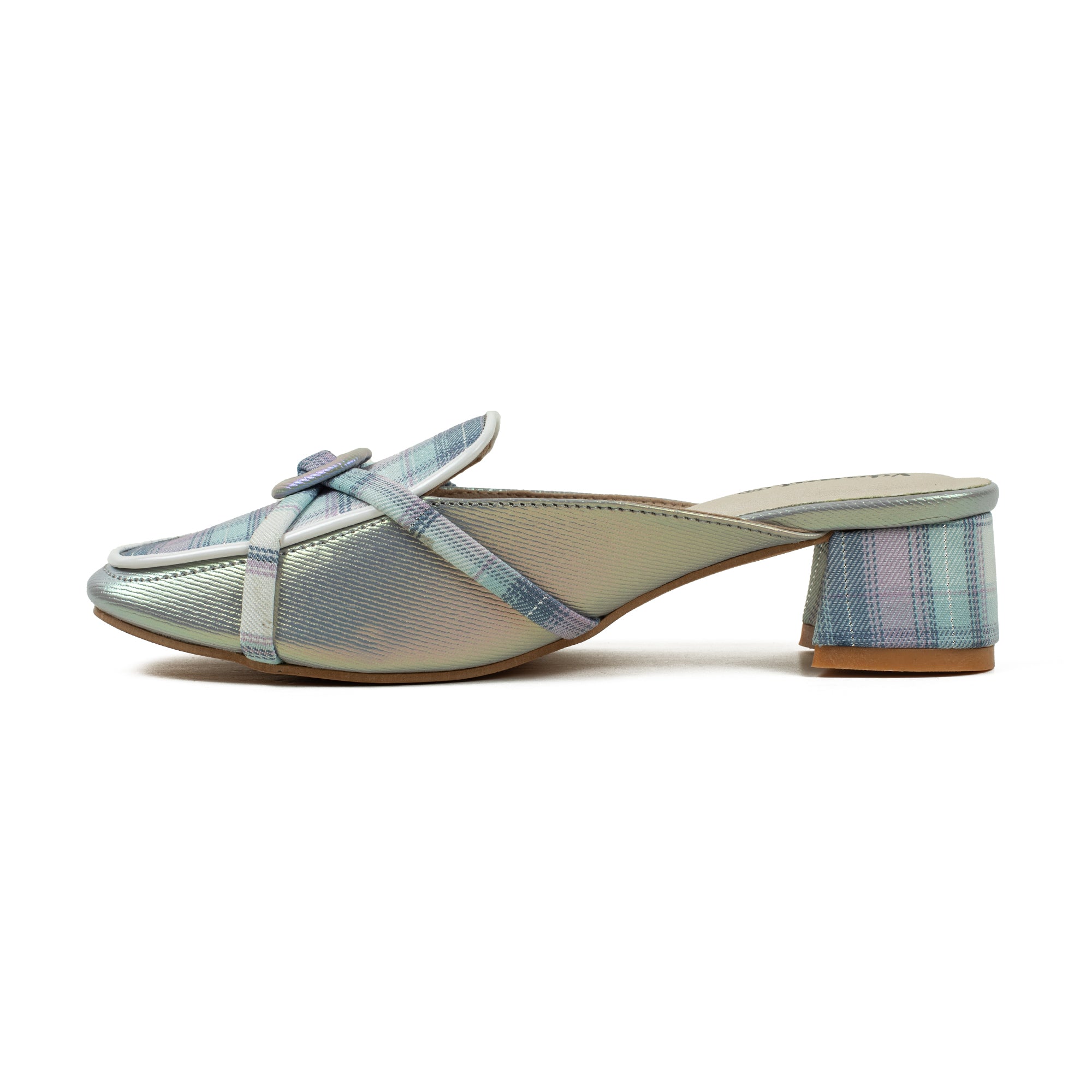 Ladies' Metallic Green Microfibre Block Heel Mules | Vibrant® Stylish Slip-On Shoes with Bow Detail - Vibrantbd.com