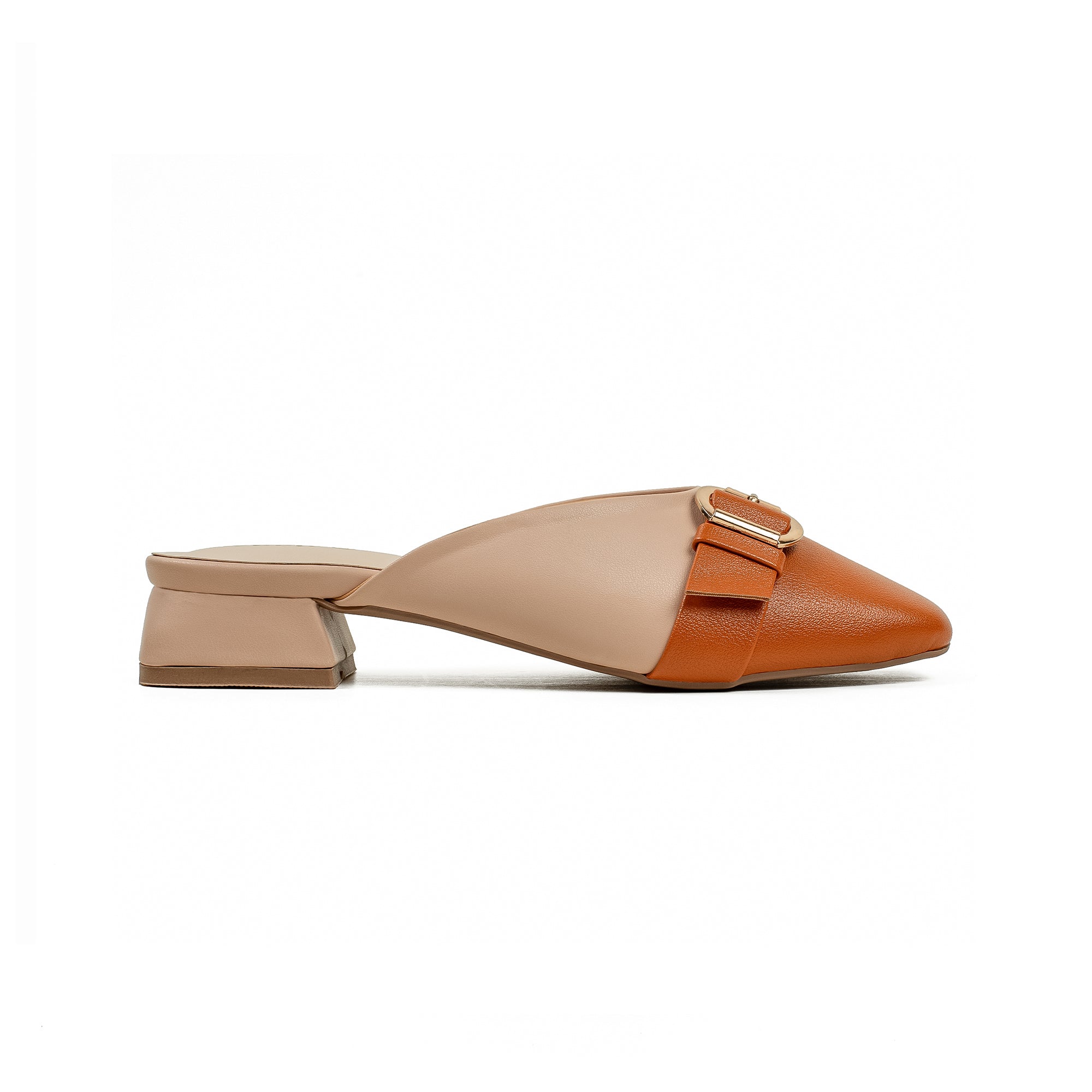 Vibrant Ladies Beige & Tan PU Block Heel Shoes with Cushioned Insole - Modern and Comfortable - Vibrantbd.com