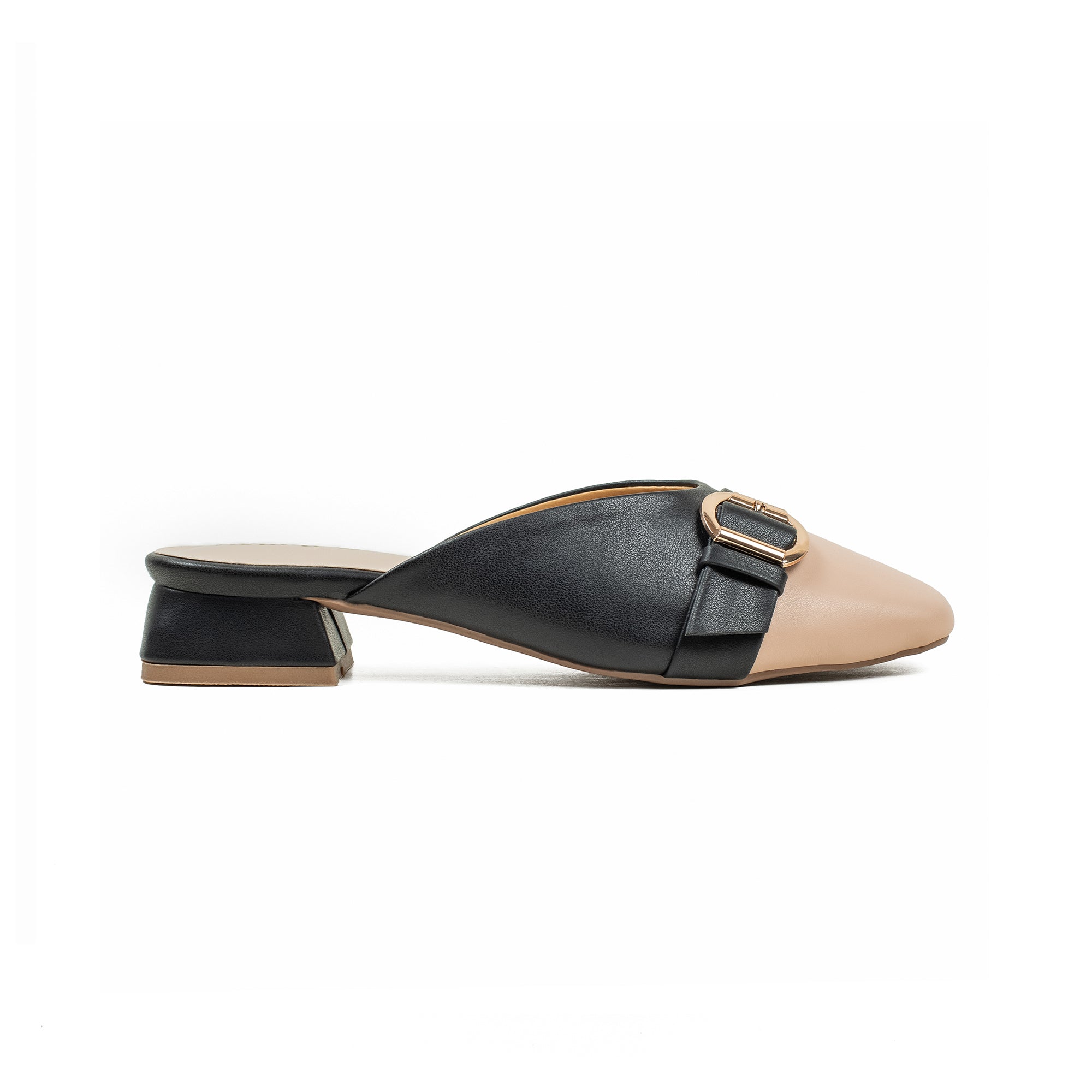 Vibrant Ladies Black & Beige PU Block Heel Shoes with Cushioned Insole - Elegant and Comfortable - Vibrantbd.com